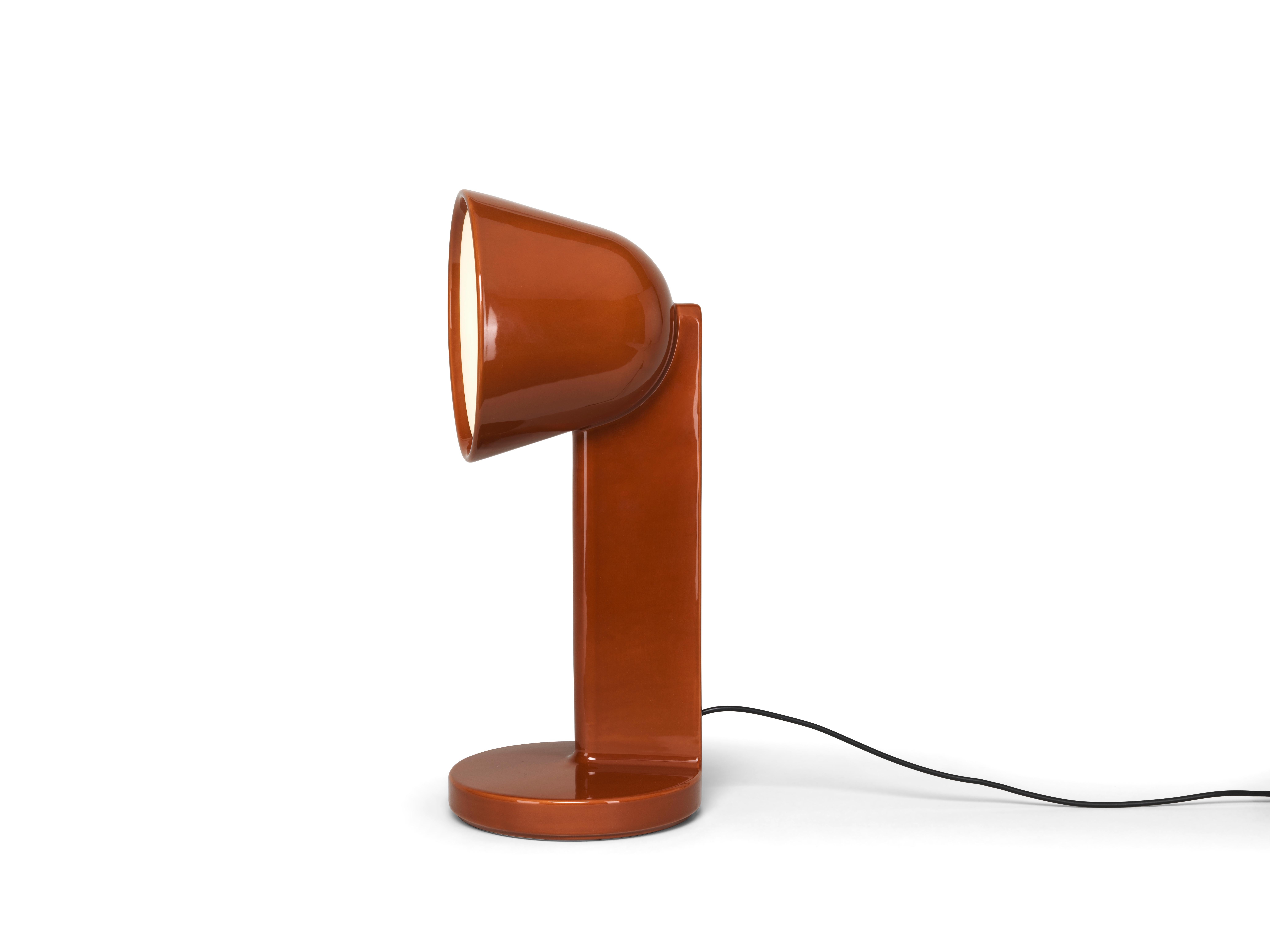 Italian Flos Céramique Side Table Lamp in Rust Red For Sale