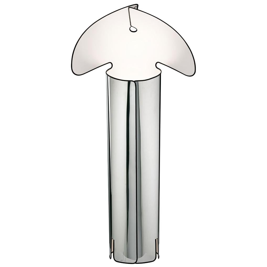 Flos Chiara LED Floor Lamp in Stainless Steel with Black Edge by Mario Bellini For Sale
