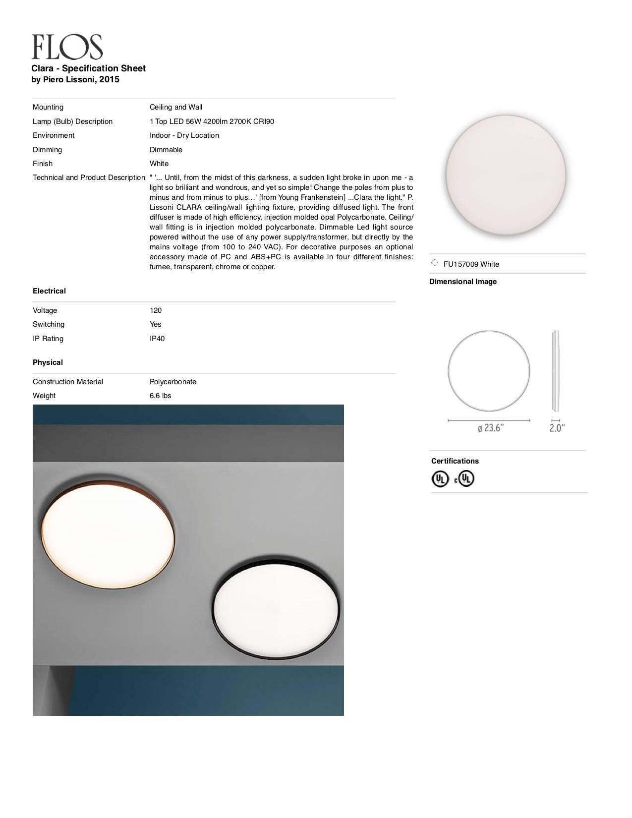 FLOS Clara Lámpara de techo empotrable by Piero Lissoni en Nuevo estado para la venta en Brooklyn, NY