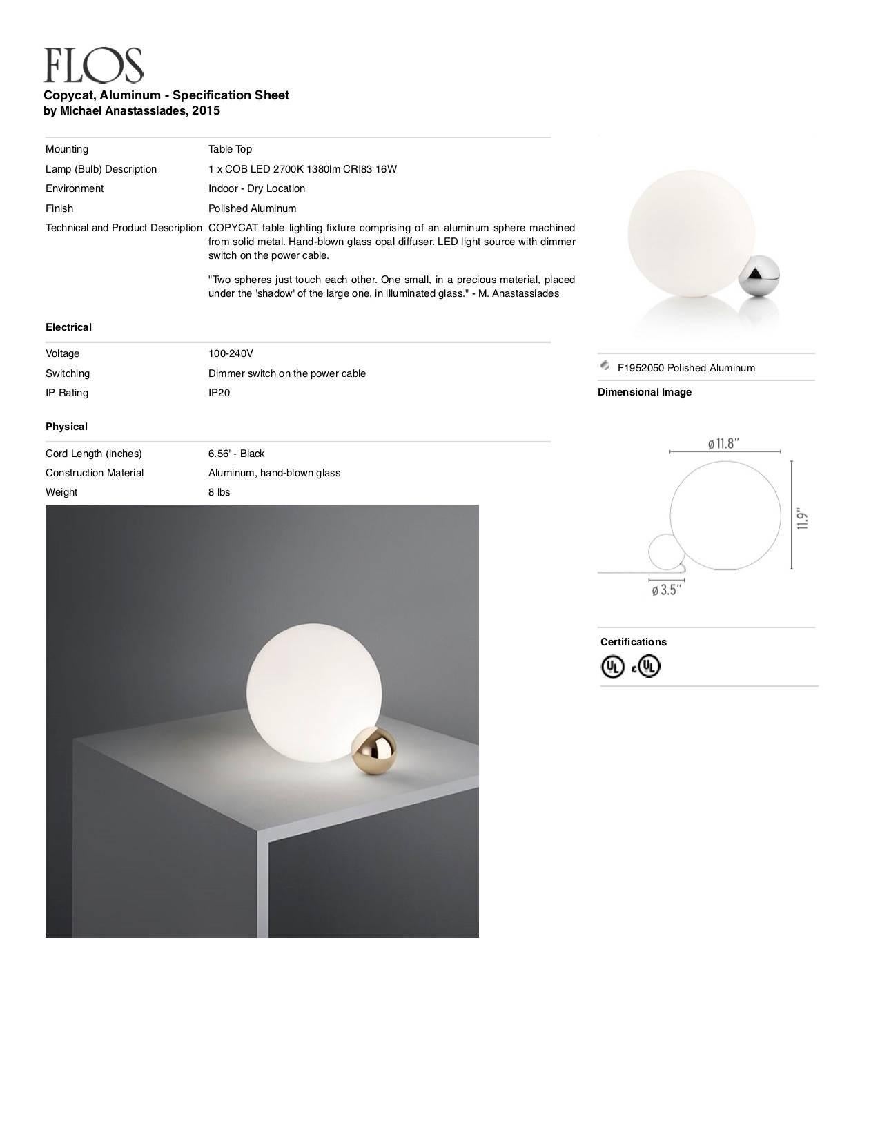 Contemporary FLOS Copycat LED Table Lamp in Aluminum by Michael Anastassiades