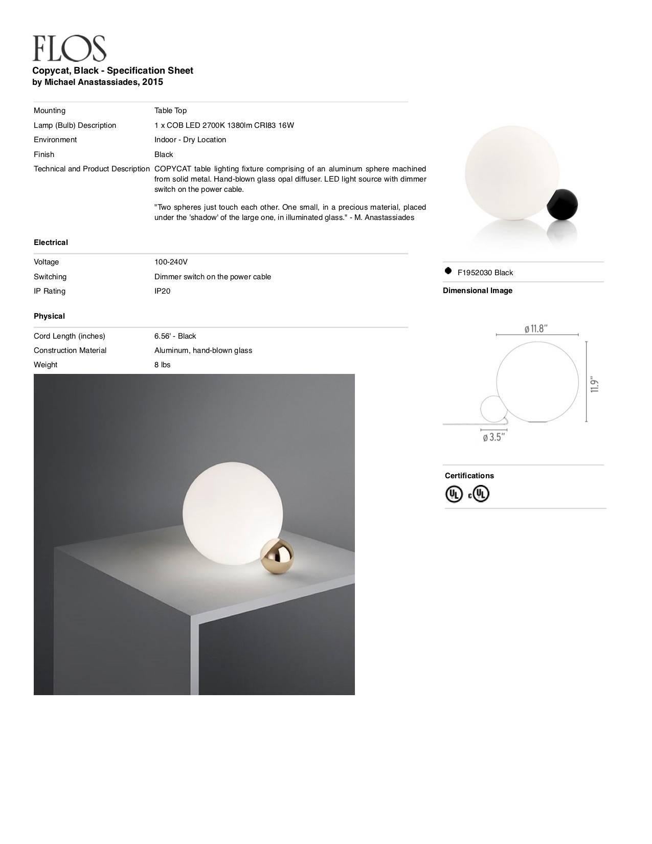 FLOS Copycat LED Table Lamp in Black by Michael Anastassiades For Sale 1
