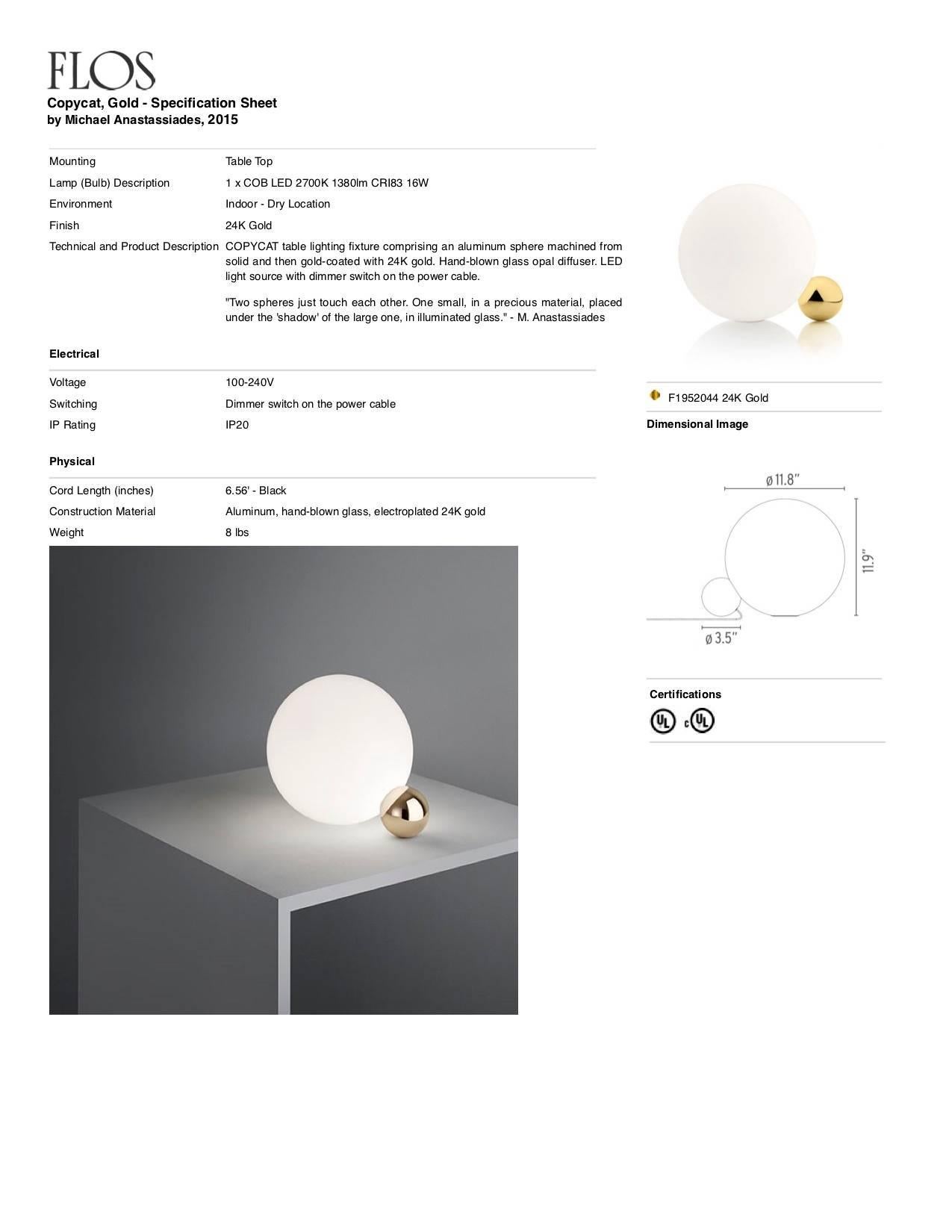 Italian FLOS Copycat Table Lamp in Gold by Michael Anastassiades For Sale