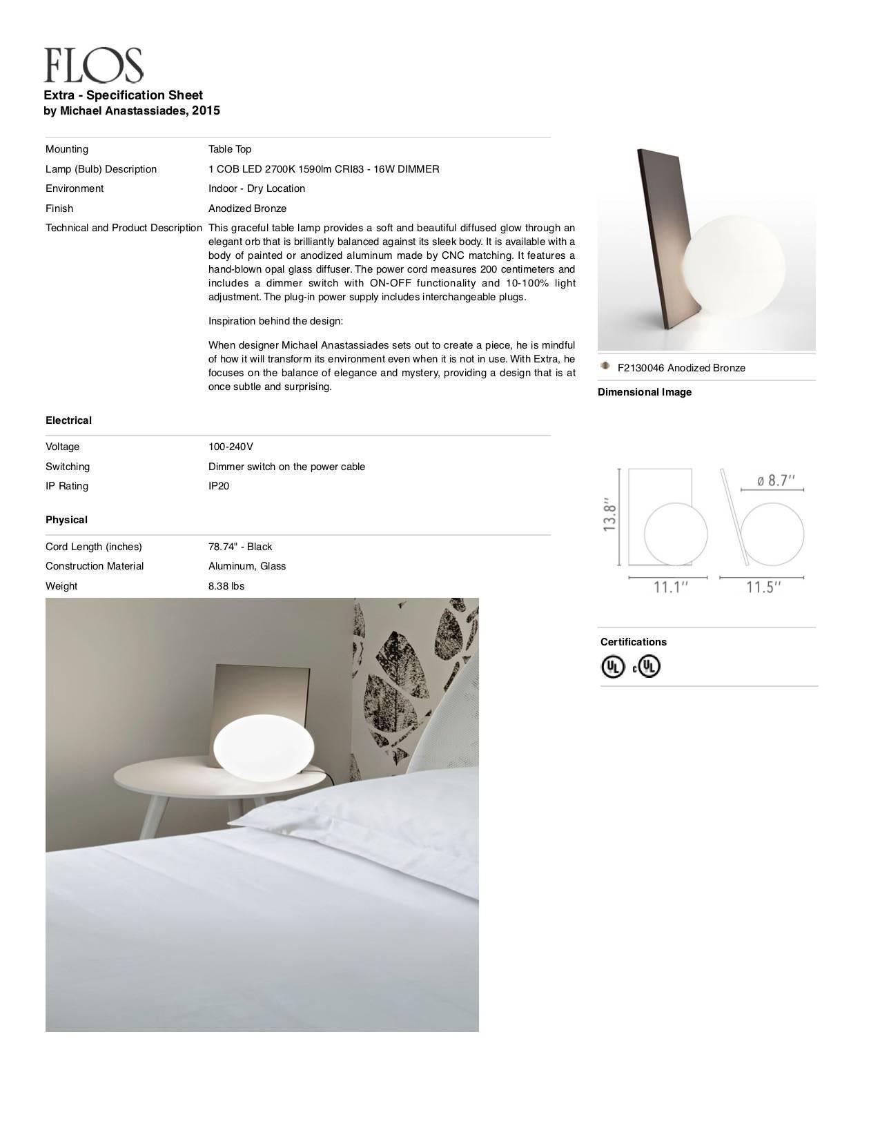 Italian FLOS Extra T Anodized Table Lamp in Bronze by Michael Anastassiades For Sale