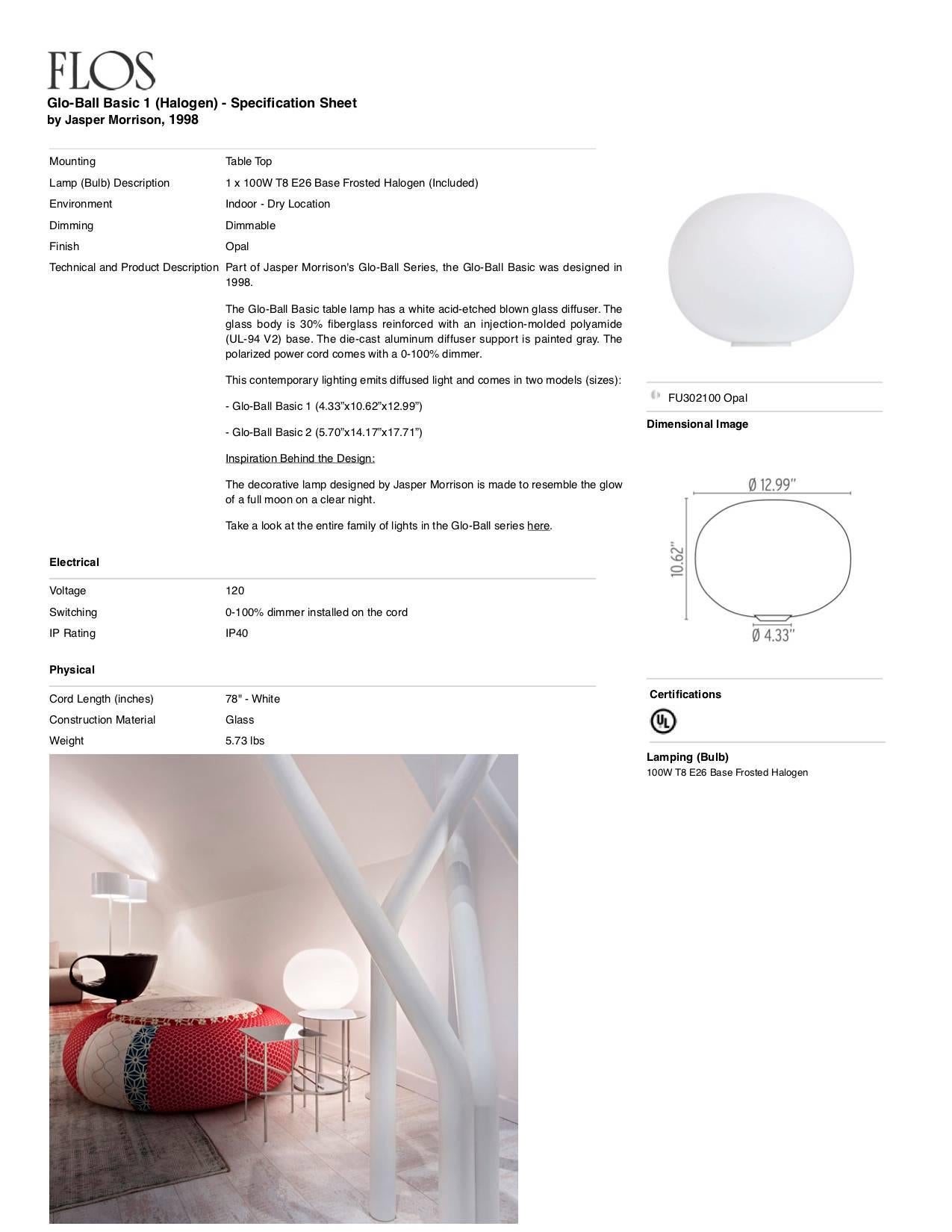 Jasper Morrison Modern Minimalist Glo-Ball Glass Desk Lamp for FLOS, in stock In New Condition For Sale In Brooklyn, NY