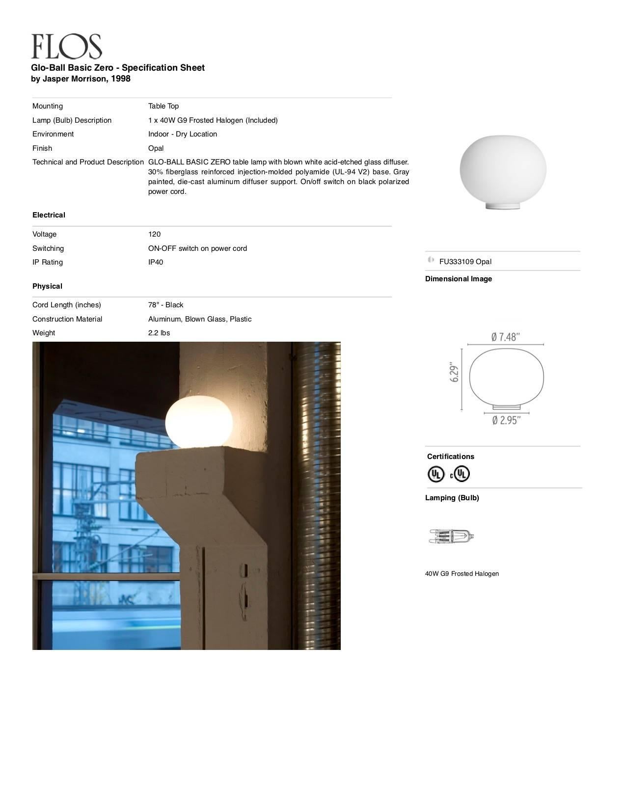Italian Jasper Morrison Modern Minimalist Glo-Ball Glass Desk Lamp for FLOS, in stock For Sale