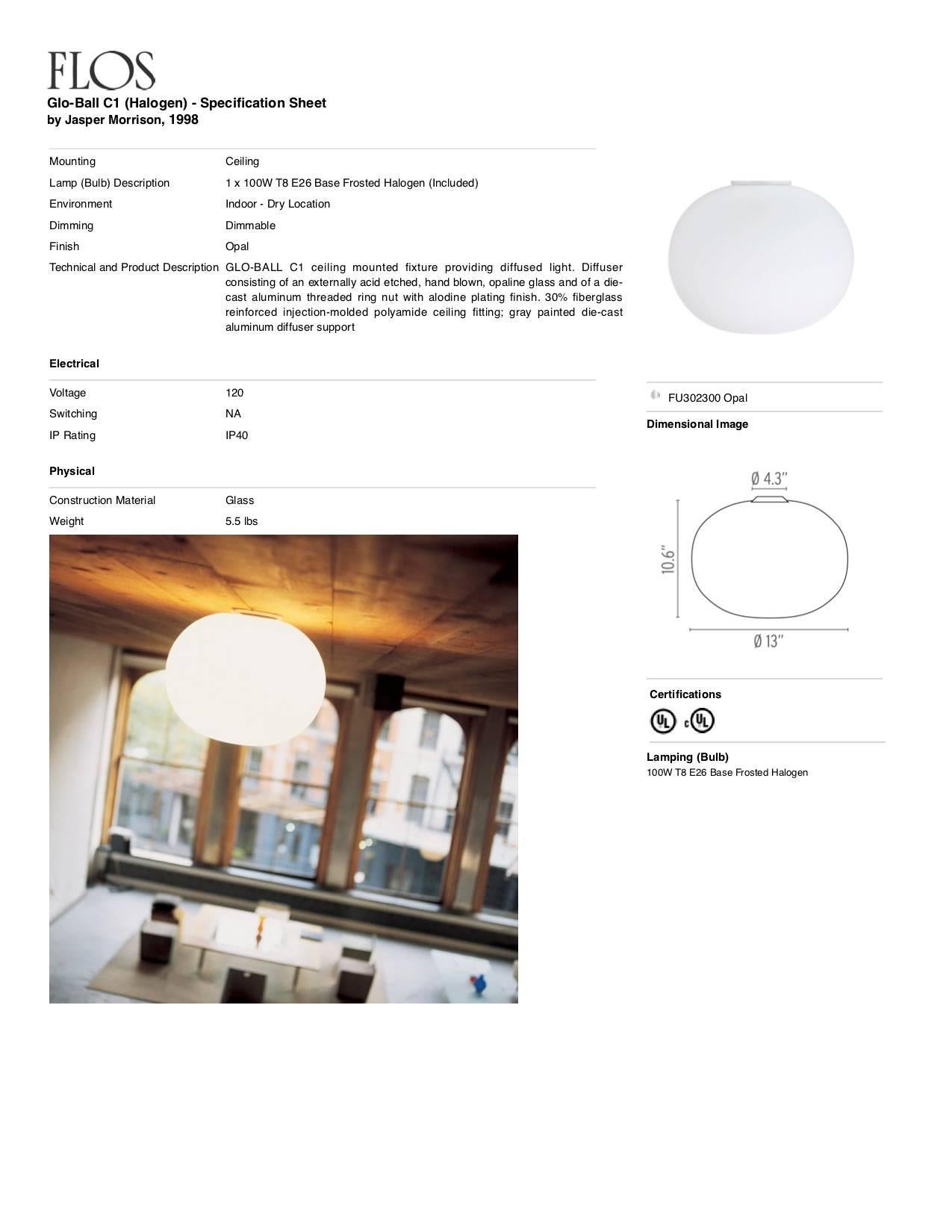 Jasper Morrison Lámpara de techo moderna de cristal Glo-Ball Flush para FLOS, en stock Italiano en venta
