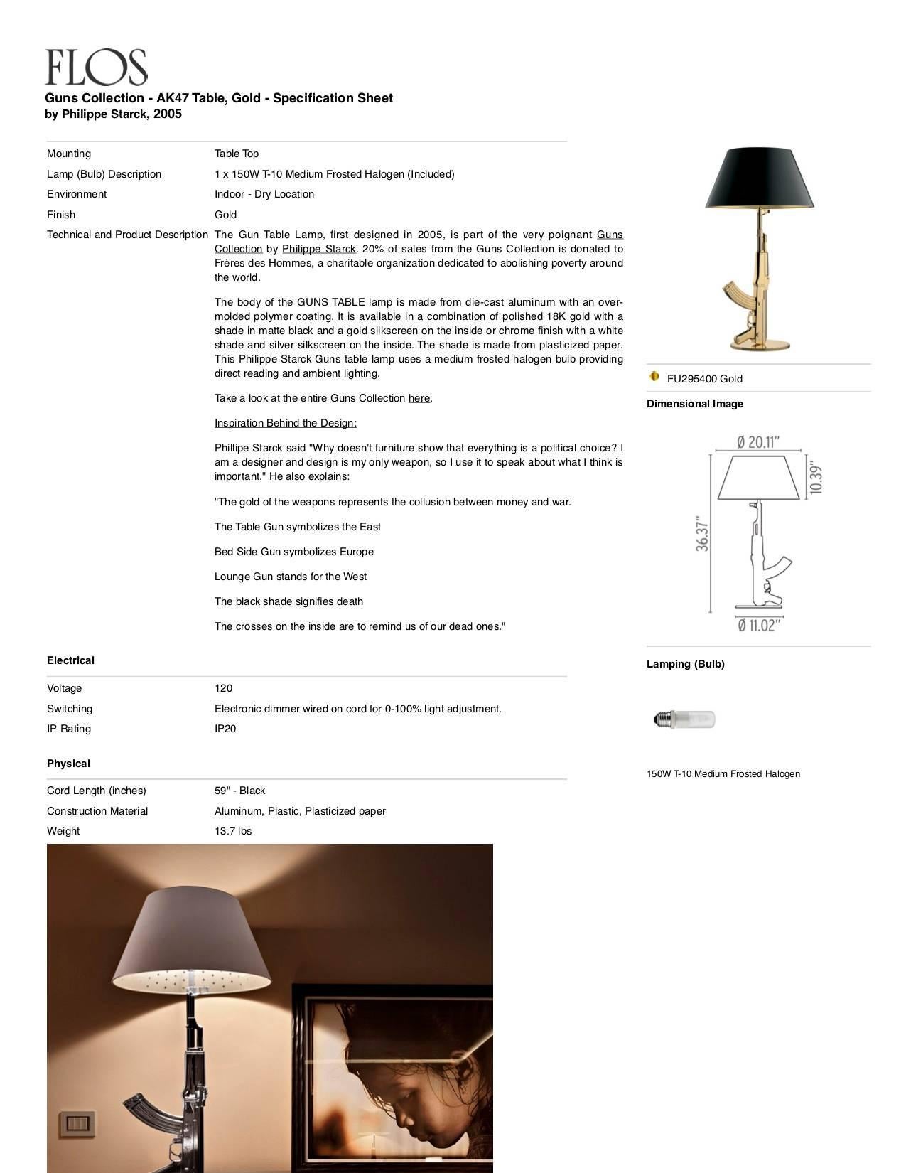 italien Lampe de bureau AK47 de la collection FLOS Guns en or de Philippe Starck