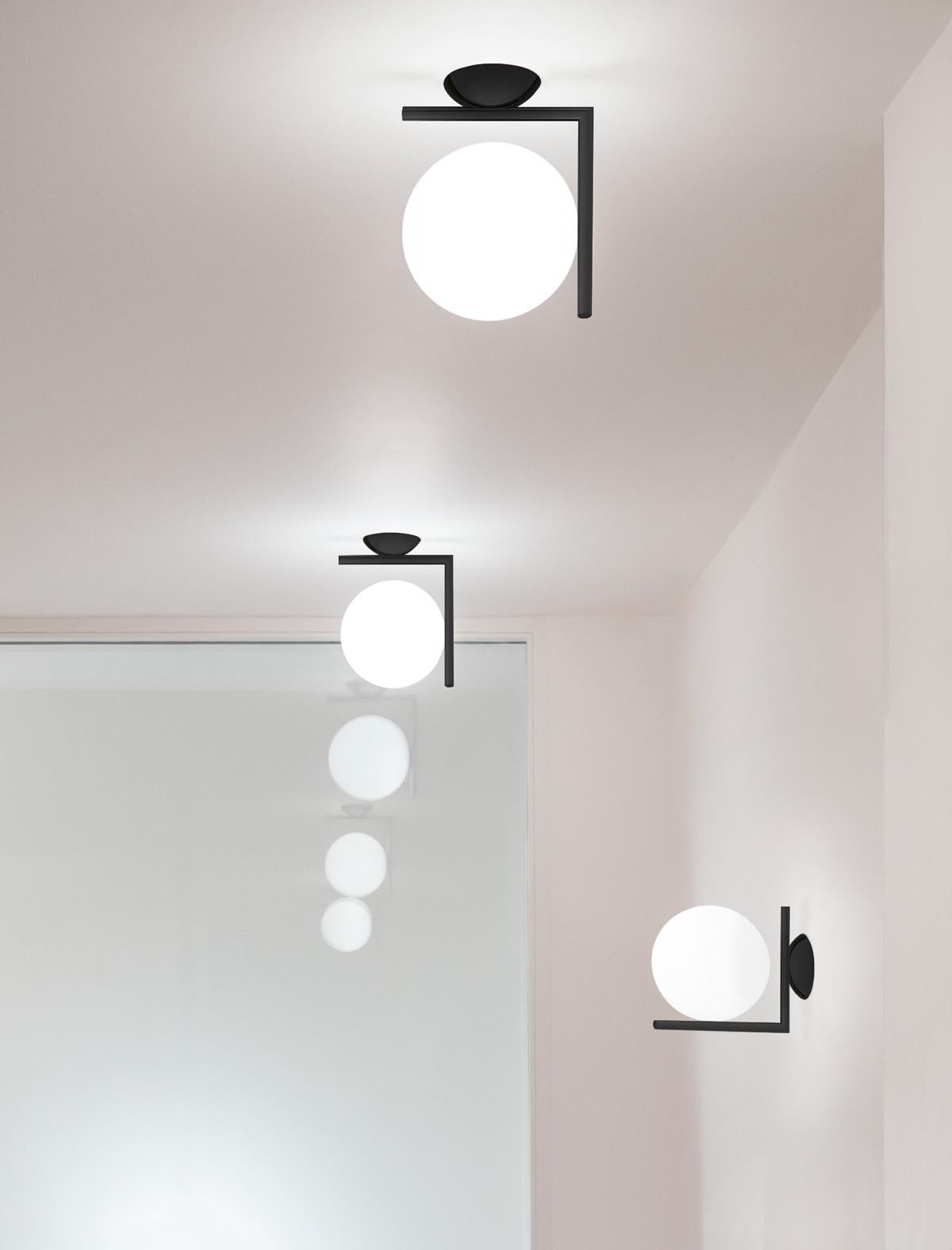 Italian Michael Anastassiades IC 2 Modern Black & Glass Ceiling & Wall Sconce for FLOS For Sale