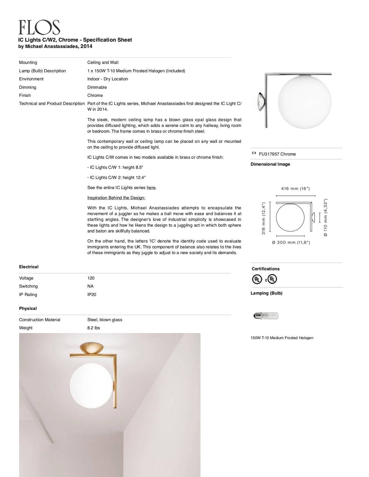 Michael Anastassiades IC 2 Moderne Decken- und Wandleuchter aus Chrom und Glas für FLOS (21. Jahrhundert und zeitgenössisch) im Angebot