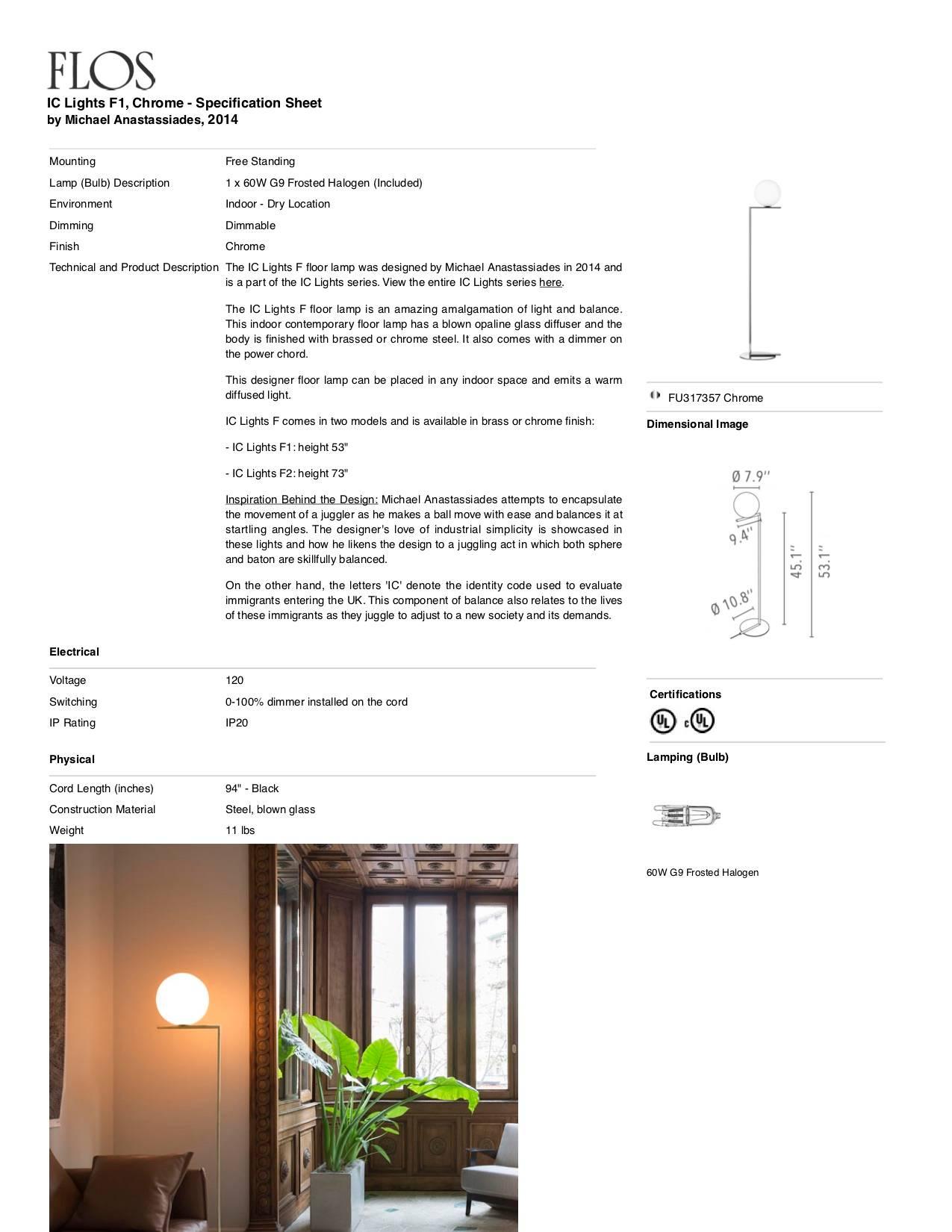 Michael Anastassiades Modern Floor lamp in Black Steel Base and Glass for FLOS In New Condition For Sale In Brooklyn, NY