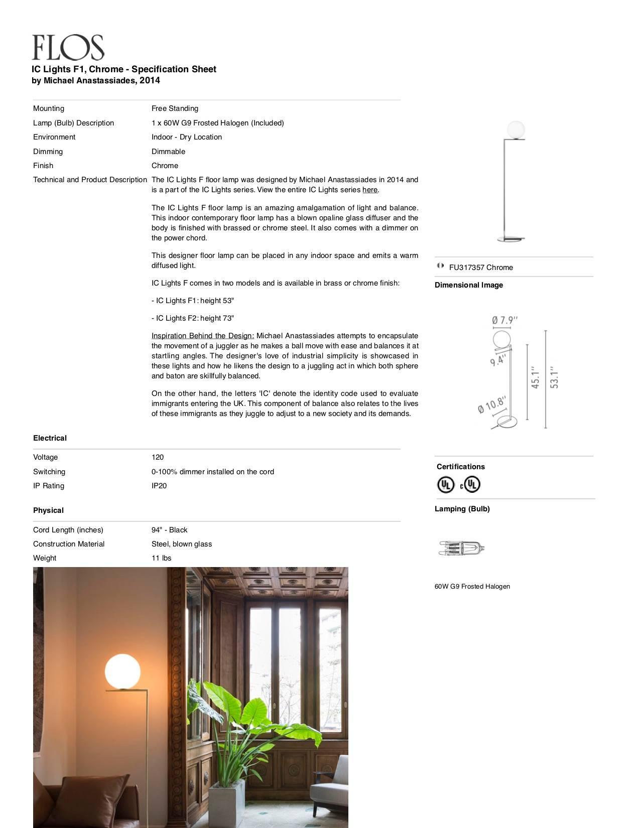 Lampada da terra moderna di Michael Anastassiades con base in acciaio cromato e vetro per FLOS In condizioni Nuovo in vendita a Brooklyn, NY
