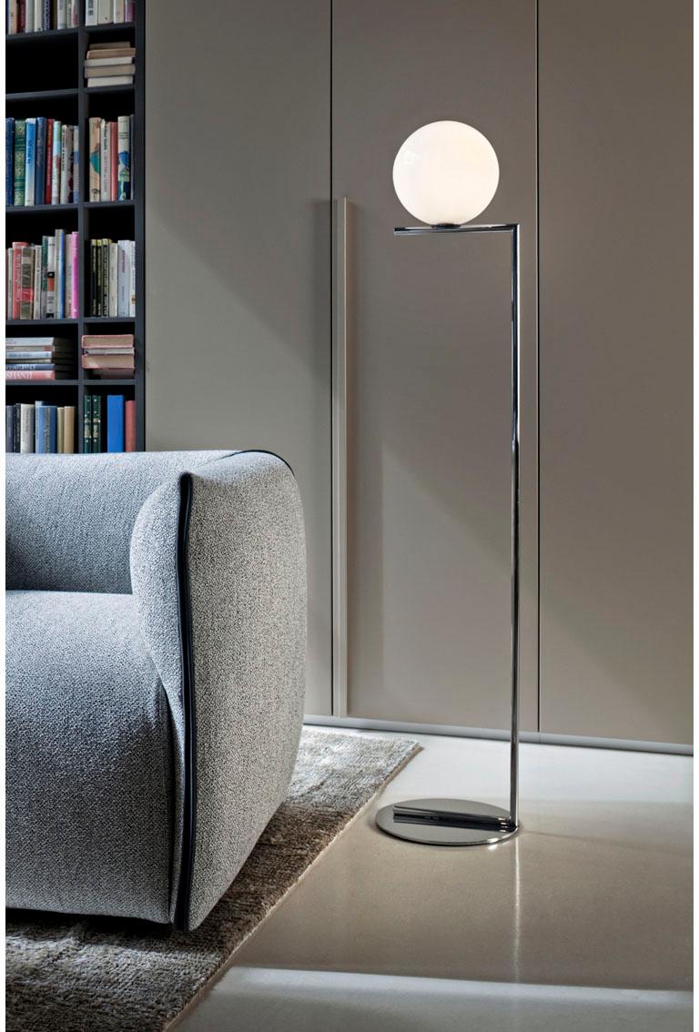 Italian Michael Anastassiades Modern Tall Floor lamp, Chrome Base & Glass for FLOS For Sale
