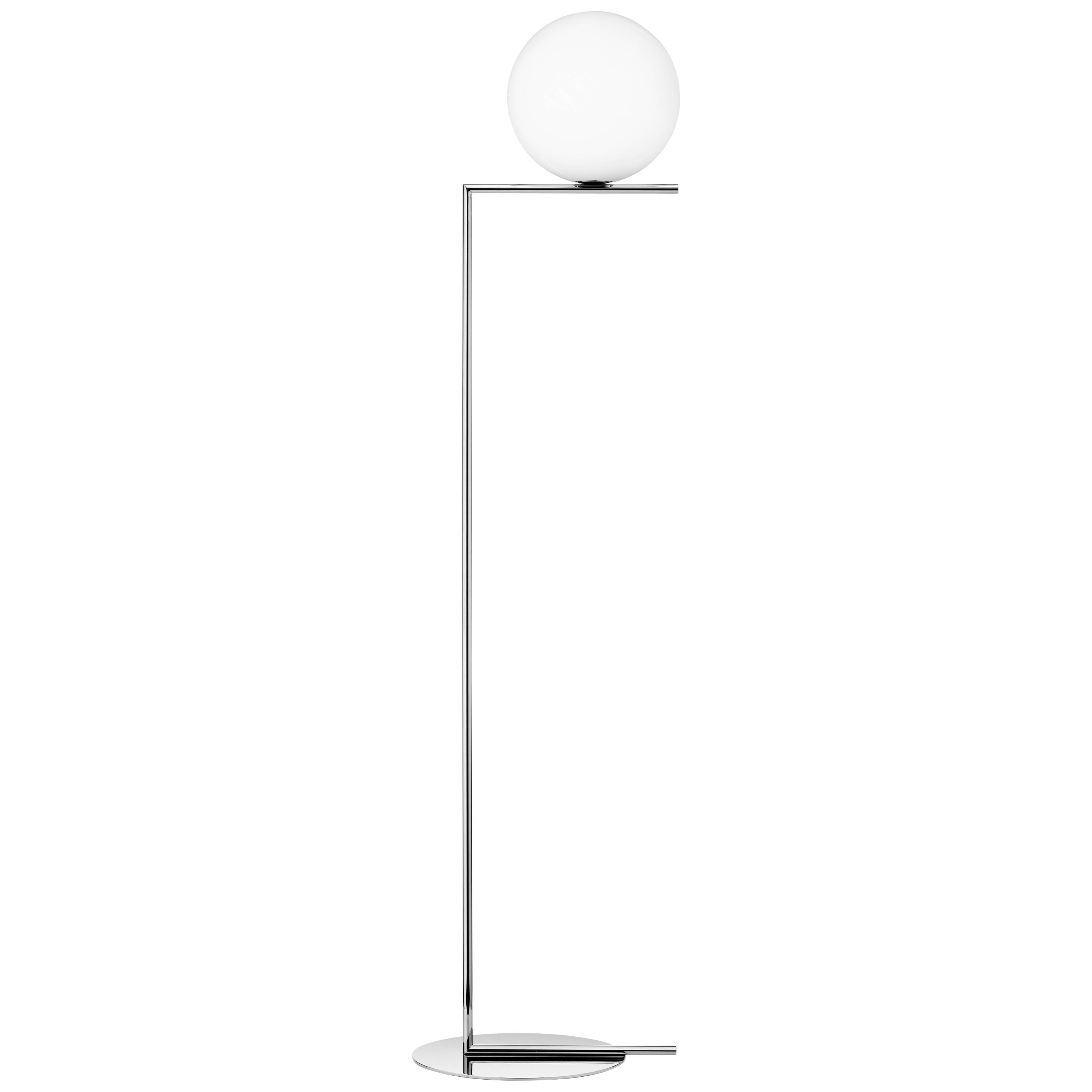 Michael Anastassiades Modern Tall Floor lamp, Chrome Base & Glass for FLOS For Sale