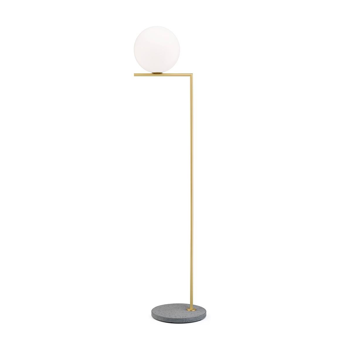 For Sale: Multi (Brushed Brass / Grey Lava Base) Flos IC Lights F2 Outdoor Floor Lamp by Michael Anastassiades