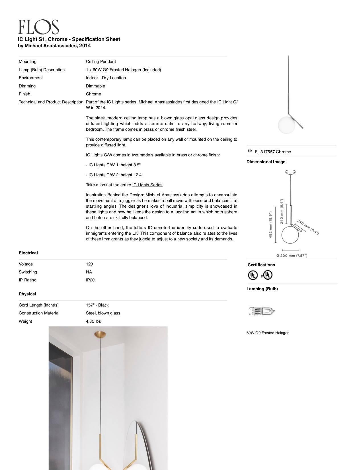 Italian Michael Anastassiades Modern Minimalist Black Steel S1 Pendant Light for FLOS For Sale