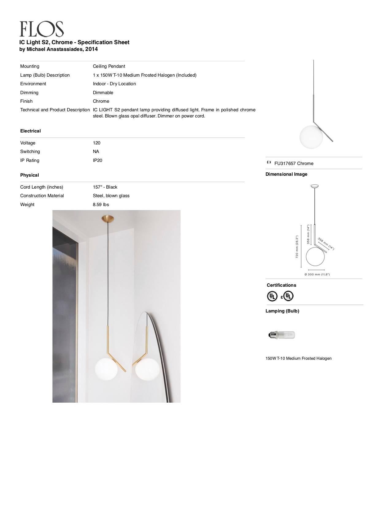Italian Michael Anastassiades Modern Minimalist Black & Glass S2 Pendant Light for FLOS For Sale