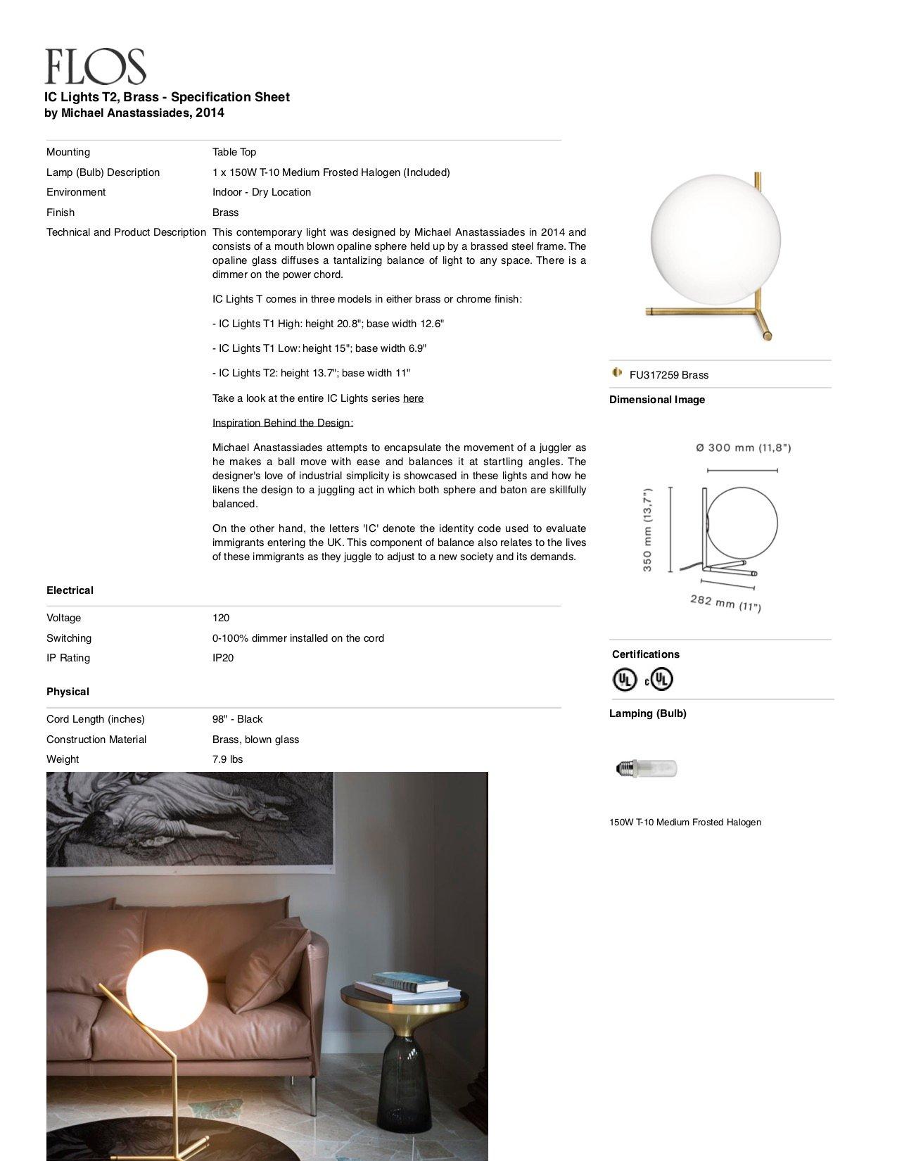 Italian Michael Anastassiades Modern Minimalist Brass & Glass Table Desk Lamp for FLOS For Sale