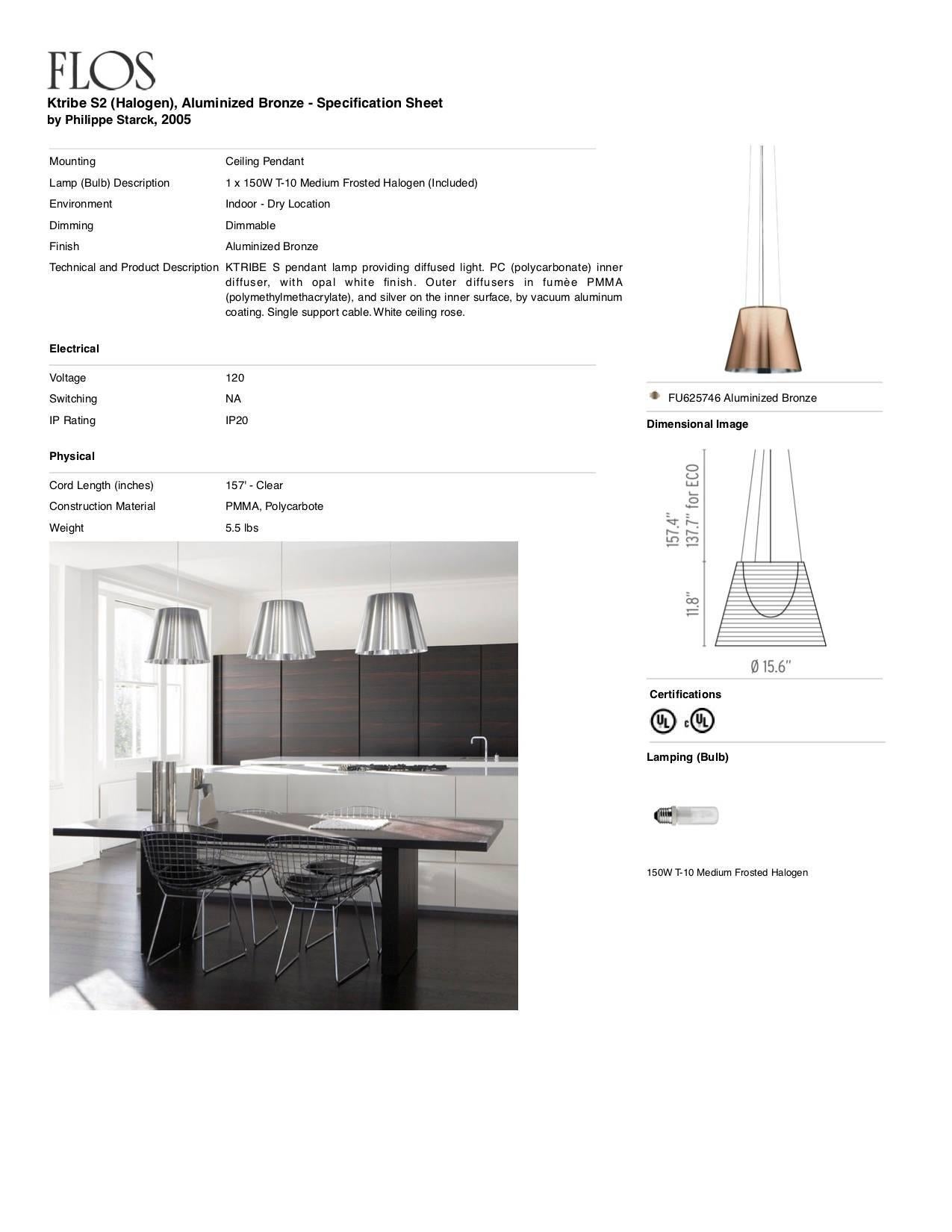 Plastica Flos Ktribe S2 - Lampada a sospensione alogena in bronzo alluminato di Philippe Starck in vendita