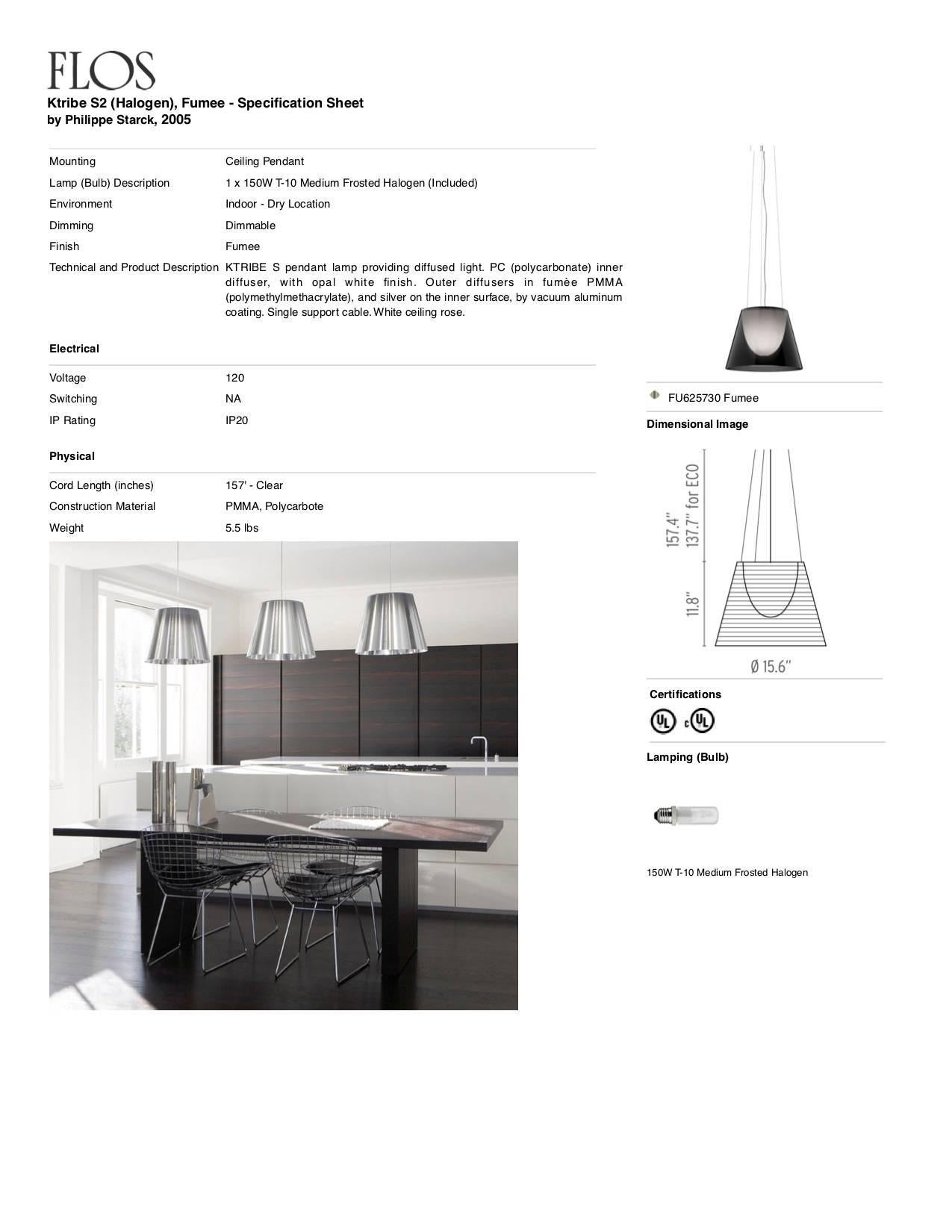 FLOS Ktribe S2 Halogen Pendant Light in Fumee by Philippe Starck In New Condition For Sale In Brooklyn, NY