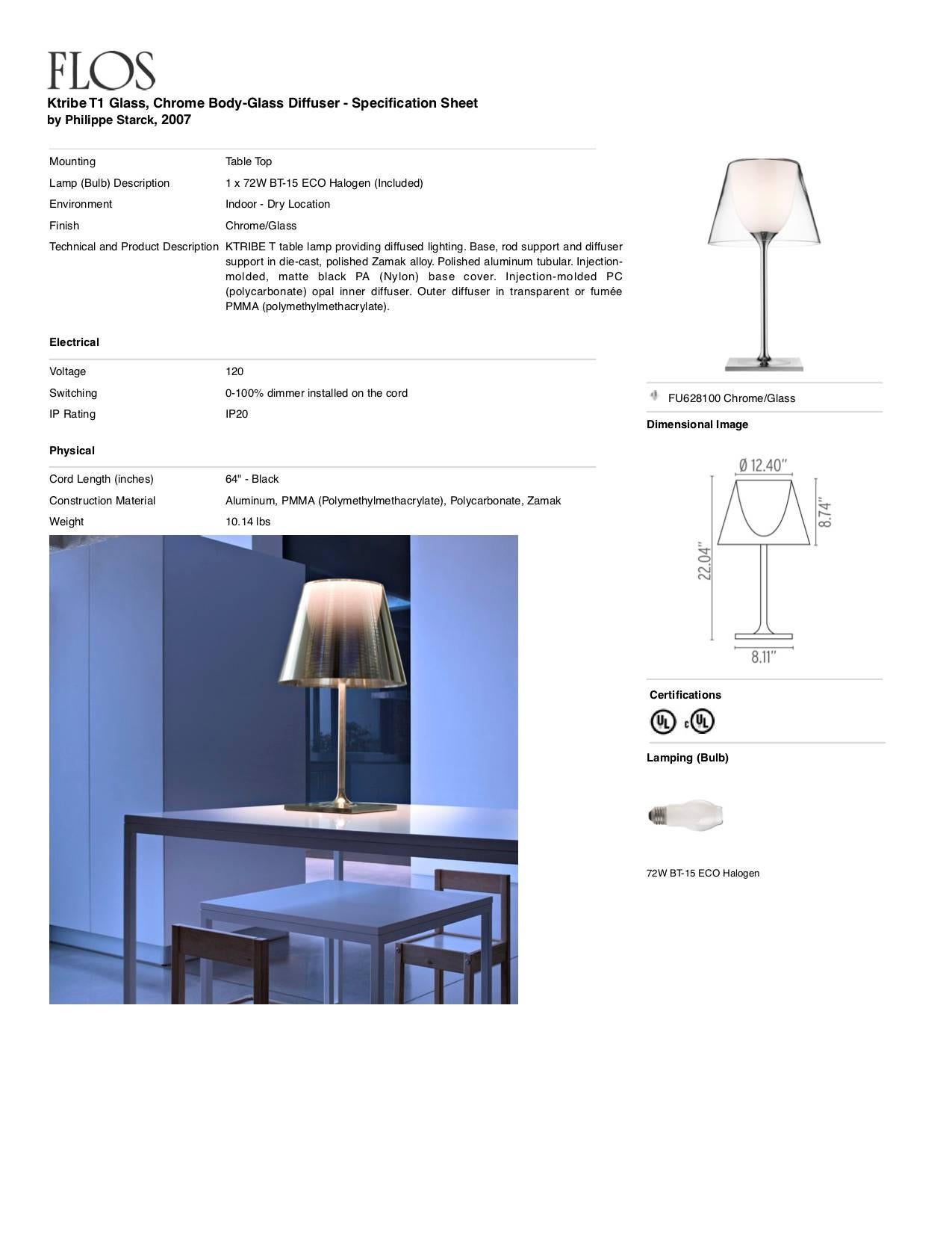 Lampe de bureau FLOS Ktribe T1 en verre en chrome avec diffuseur en verre par Philippe Starck Neuf - En vente à Brooklyn, NY
