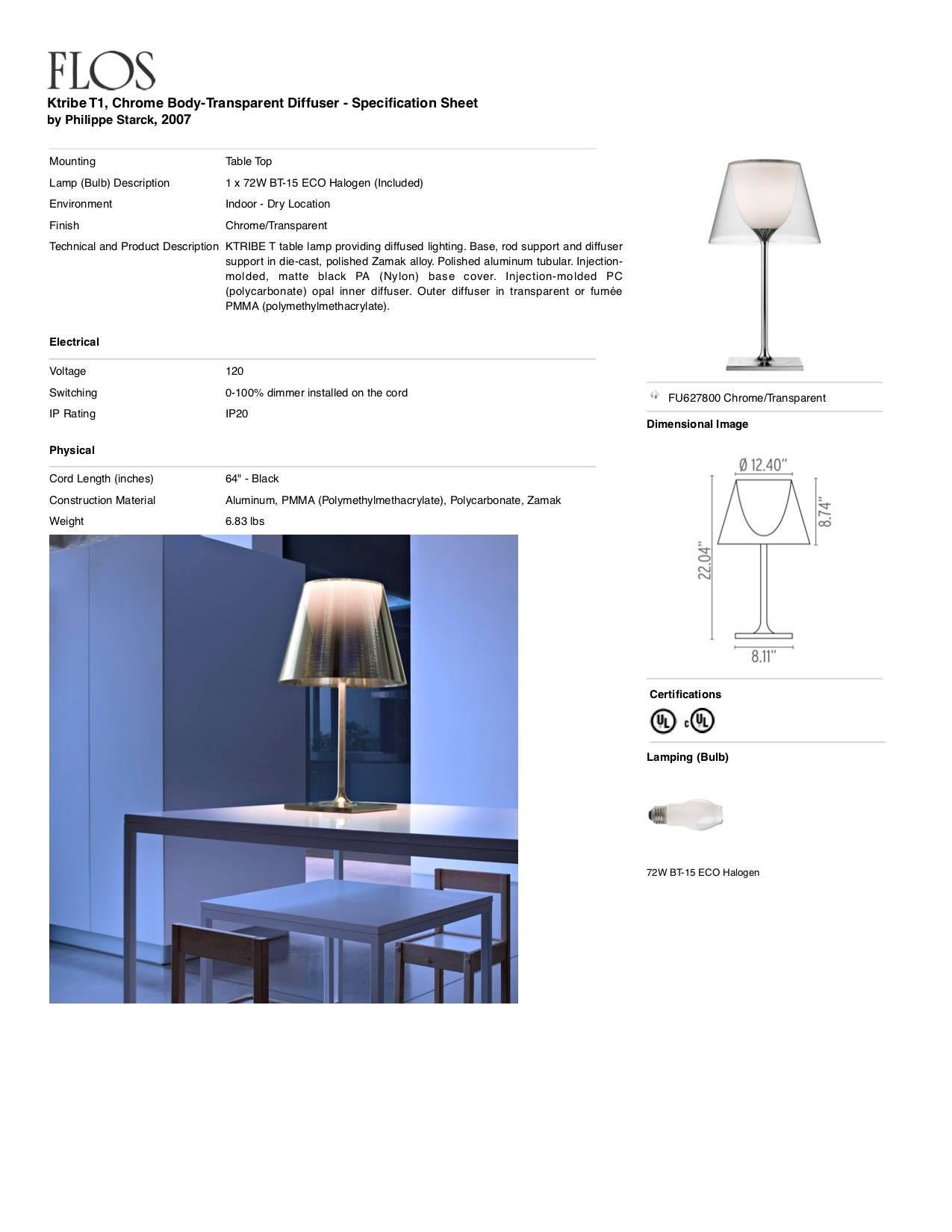 italien Lampe de bureau FLOS Ktribe T1 en chrome avec diffuseur transparent de Philippe Starck en vente