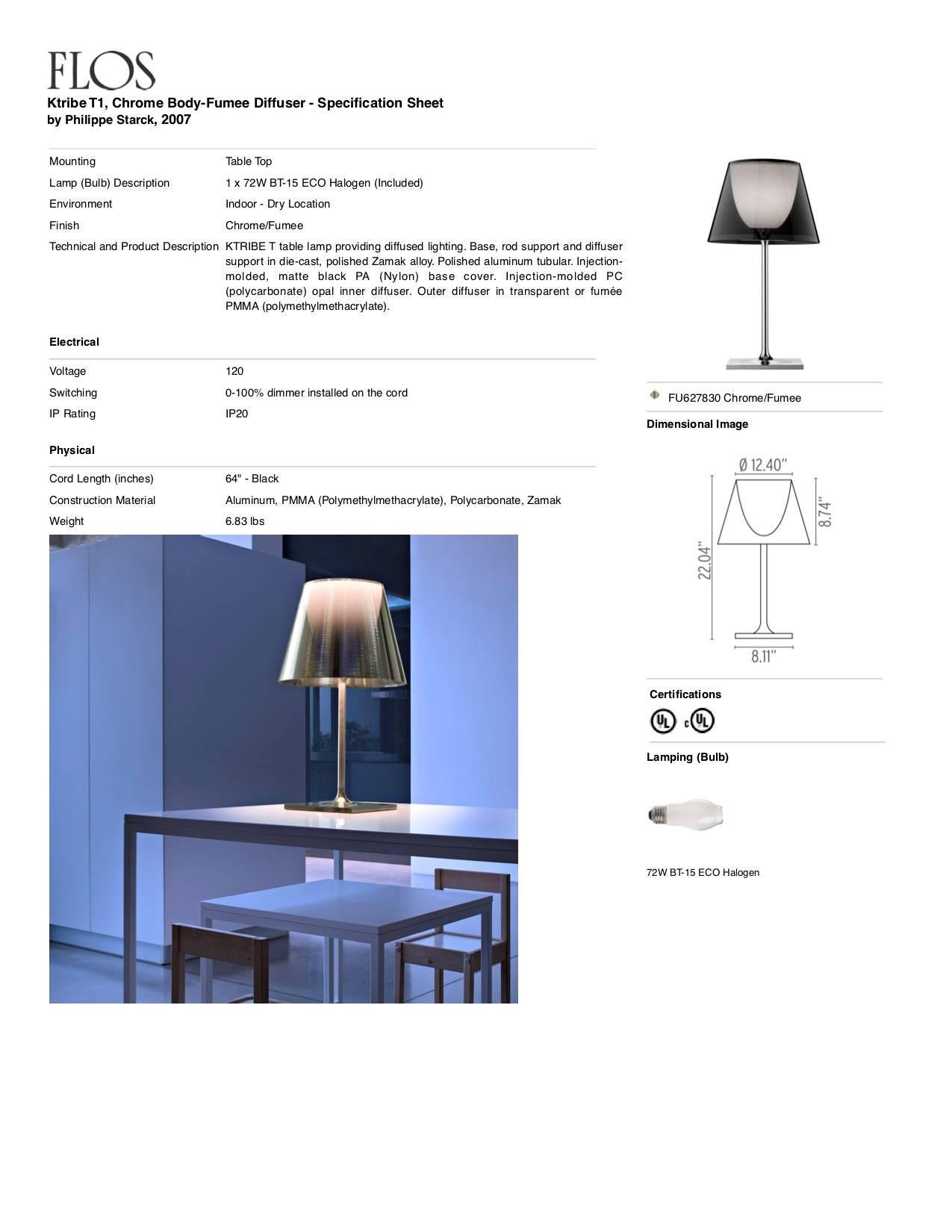 italien Lampe de bureau FLOS Ktribe T1 en chrome avec diffuseur Fumèe de Philippe Starck en vente