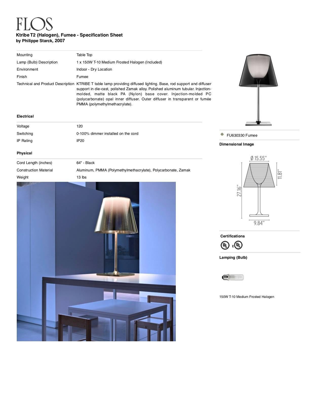 Lampe de bureau halogène FLOS Ktribe T2 en chrome Fumee de Philippe Starck Neuf - En vente à Brooklyn, NY