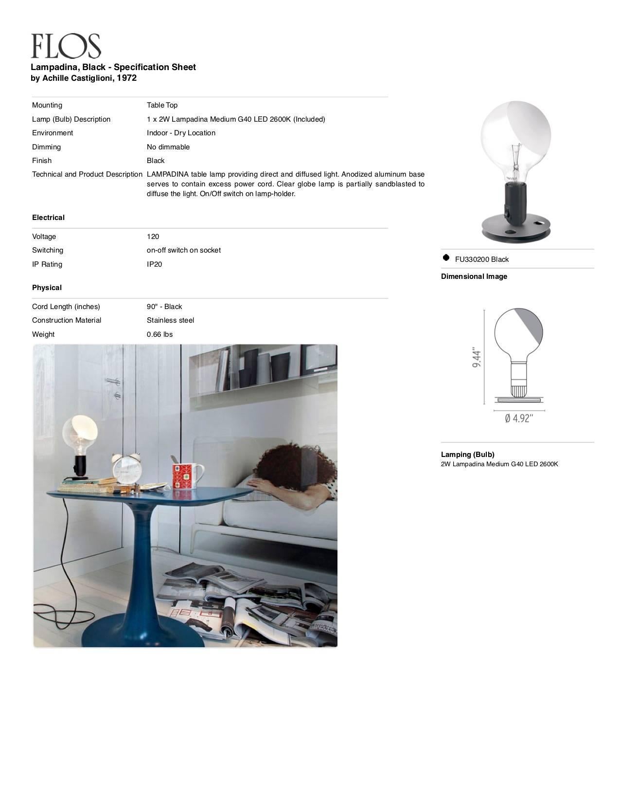 FLOS Lampadina LED Table Lamp in Black by Achille Castiglioni In New Condition For Sale In Brooklyn, NY