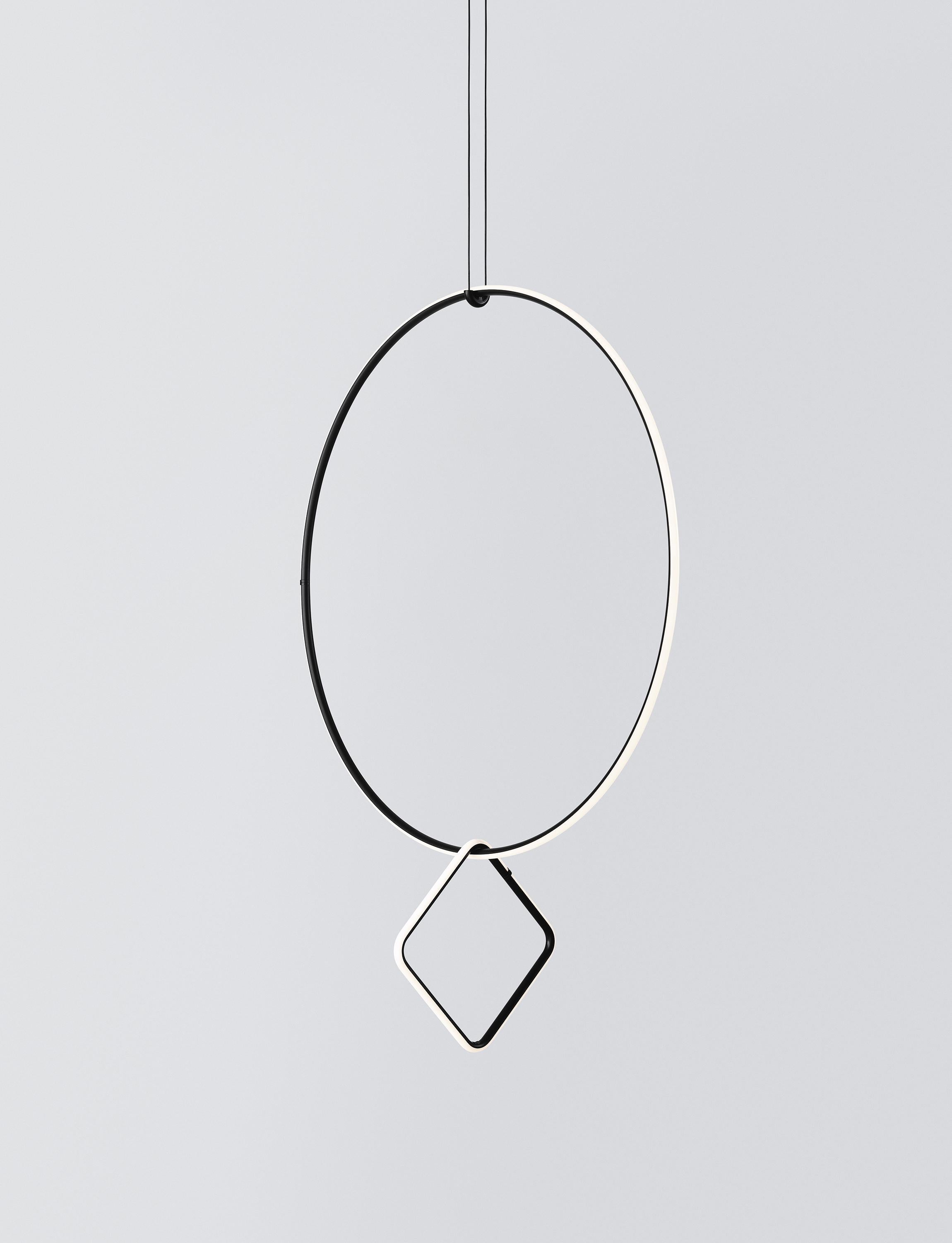Arrangements is a modular system of geometric light elements that can be combined in different ways, creating multiple compositions into individual chandeliers. Each unit simply attaches onto the previous one as if resting, balancing perfectly as a