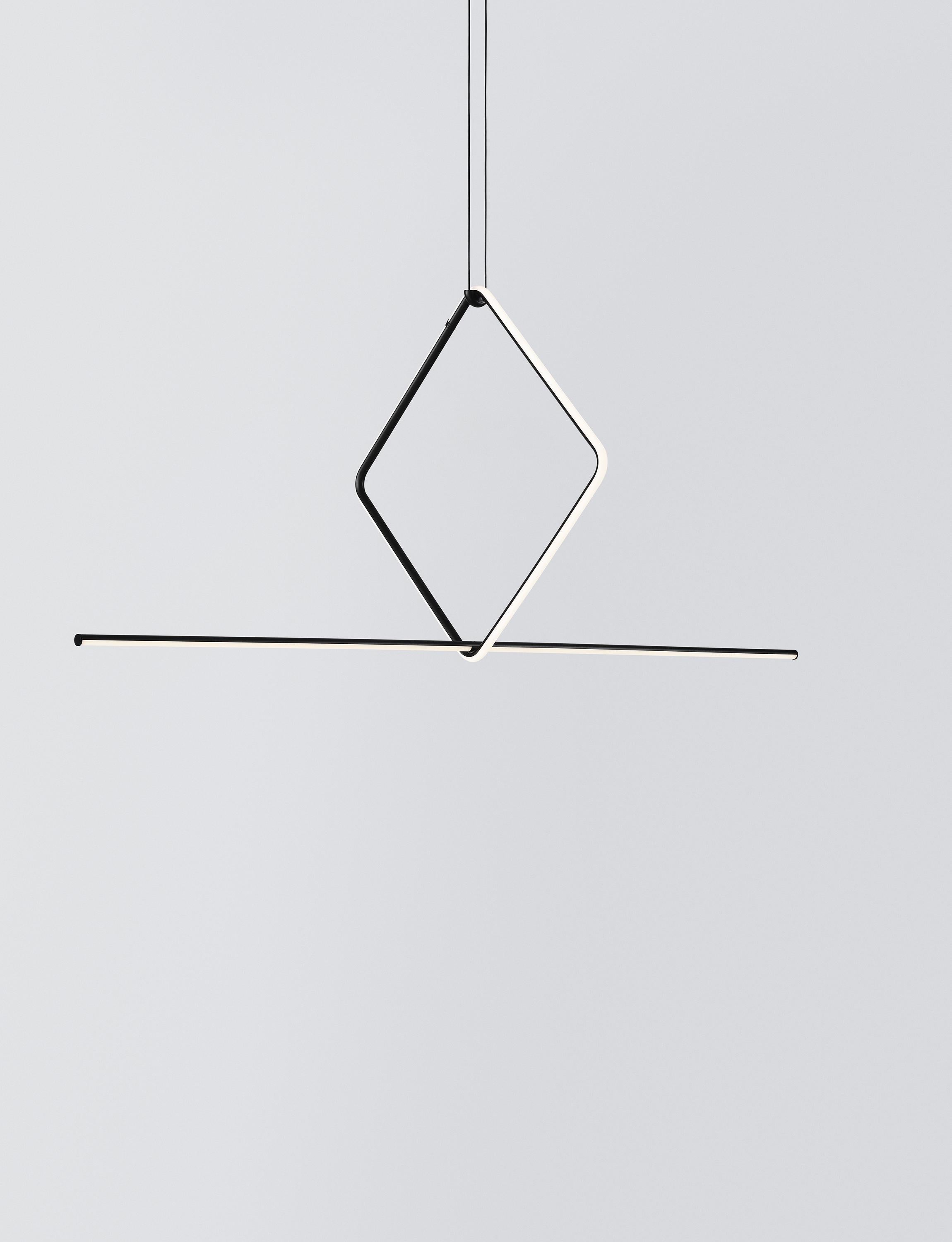 Arrangements is a modular system of geometric light elements that can be combined in different ways, creating multiple compositions into individual chandeliers. Each unit simply attaches onto the previous one as if resting, balancing perfectly as a