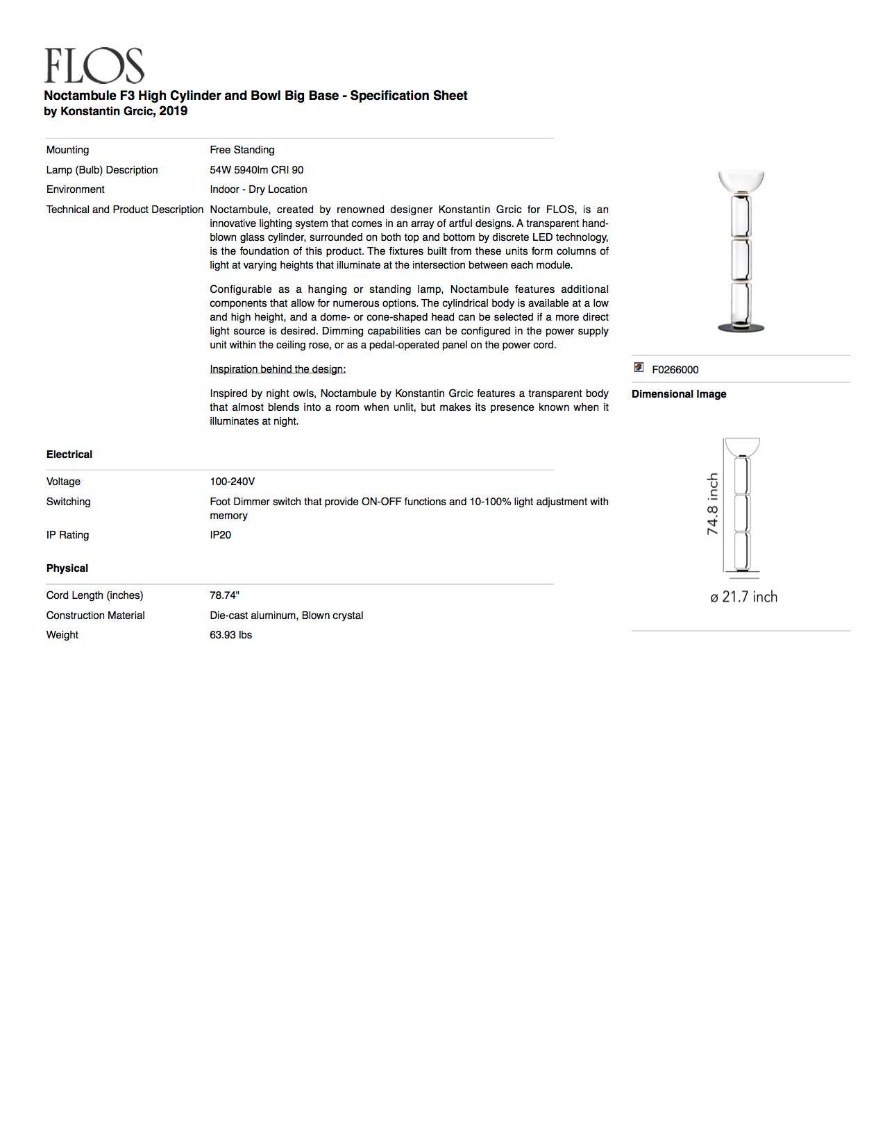 Lampadaire Flos Noctambule avec 3 cylindres, bol et base de Konstantin Grcic Neuf - En vente à Brooklyn, NY