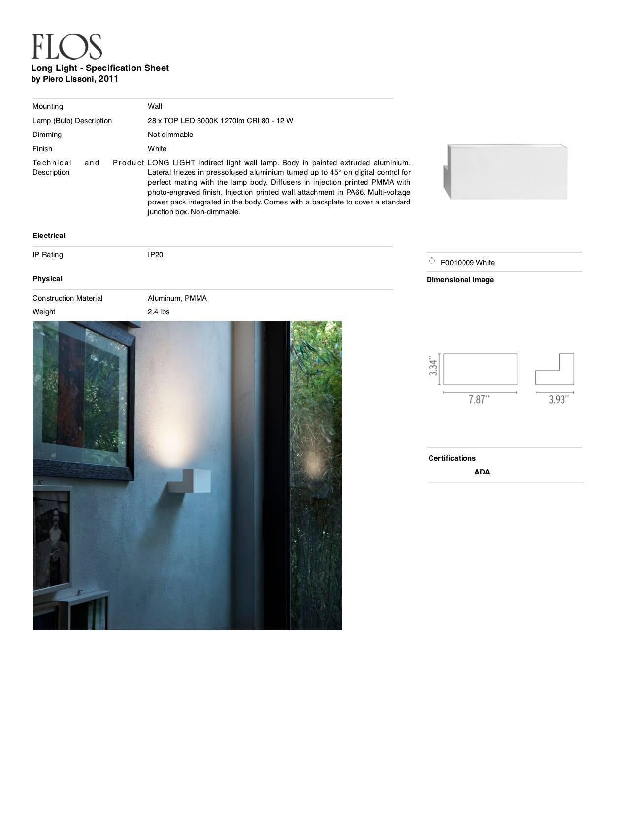 Italian FLOS Long Wall Light in White by Piero Lissoni For Sale