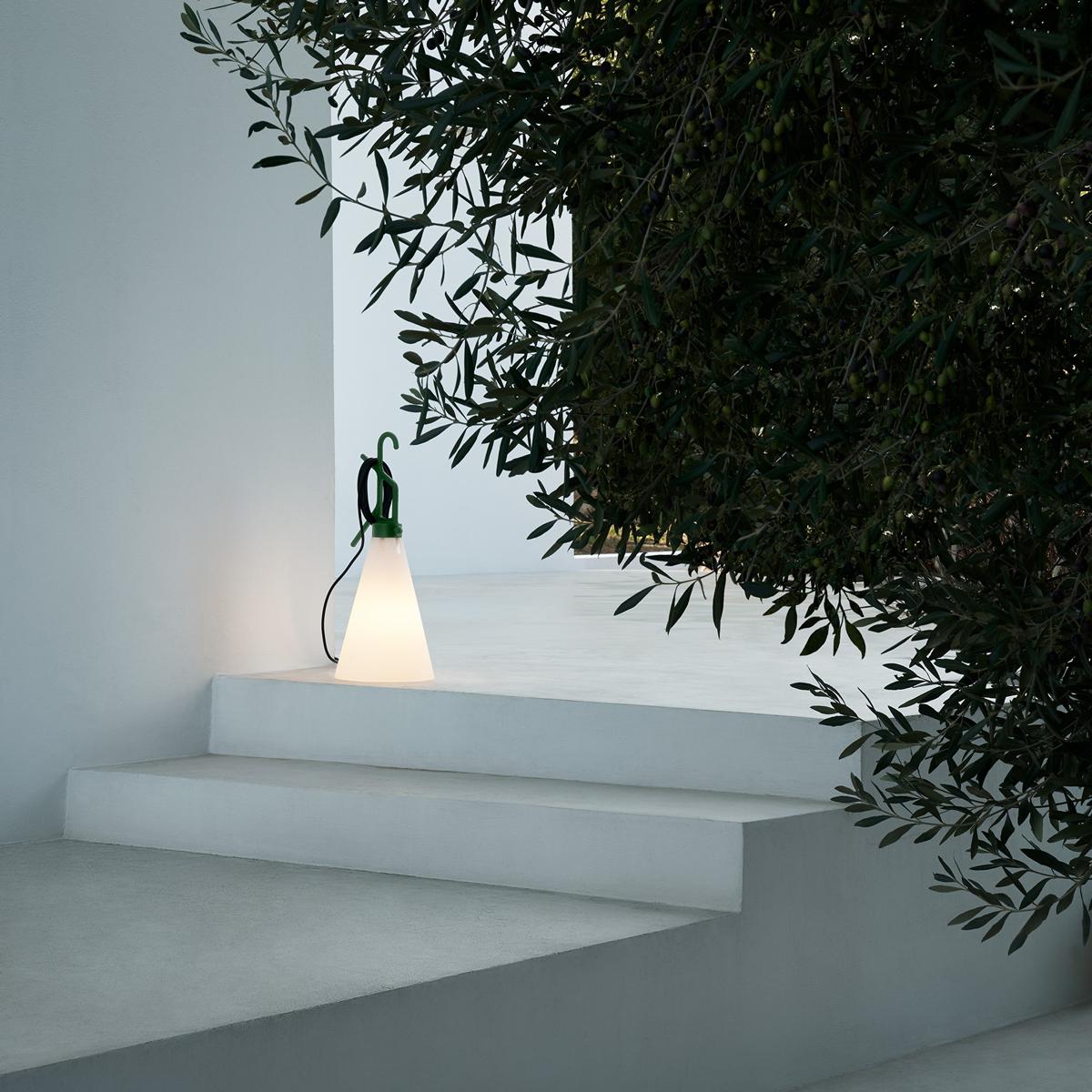 Italian Flos Mayday Outdoor Pendant in Mustard Yellow with Polypropylene Frame For Sale