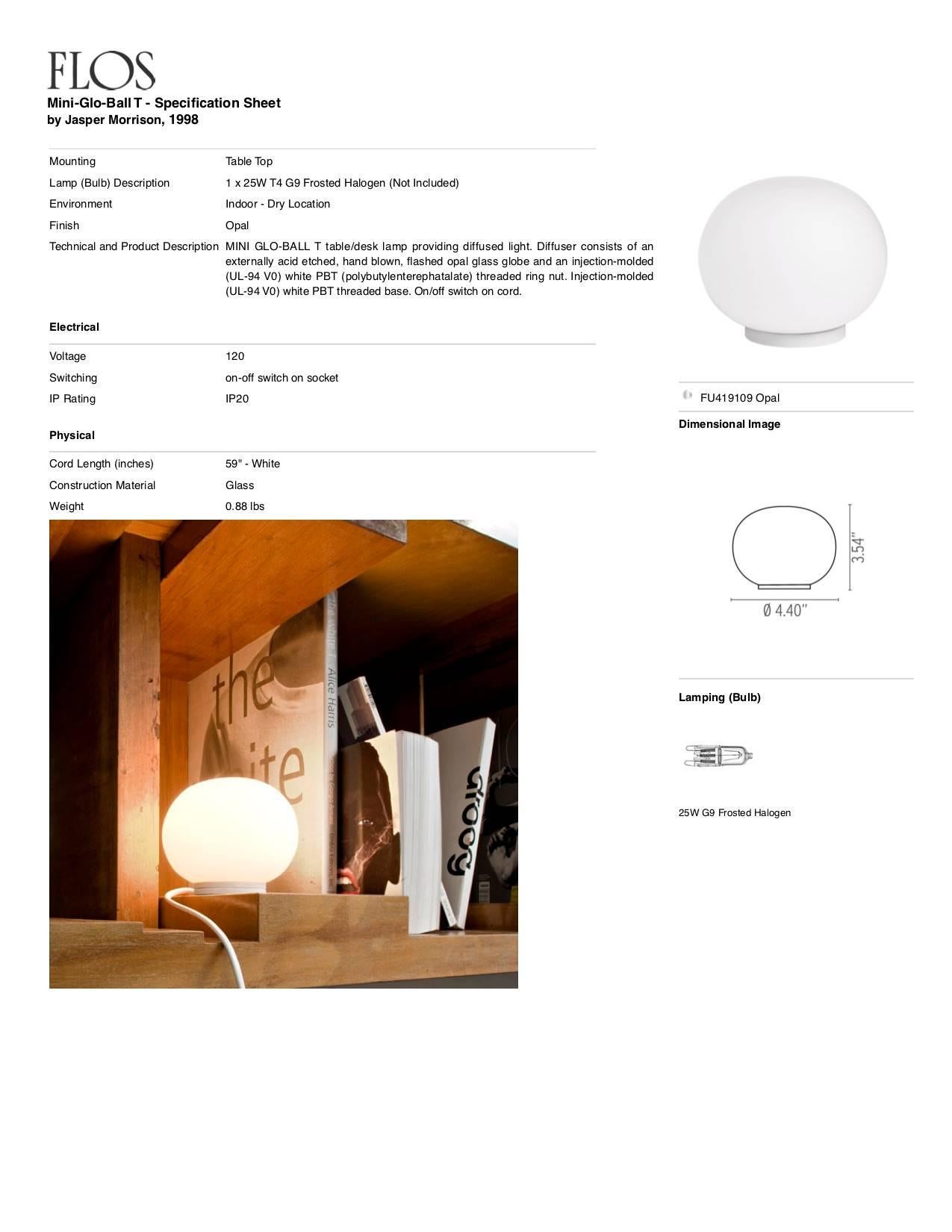 Italian FLOS Mini-Glo-Ball Table Lamp by Jasper Morrison For Sale