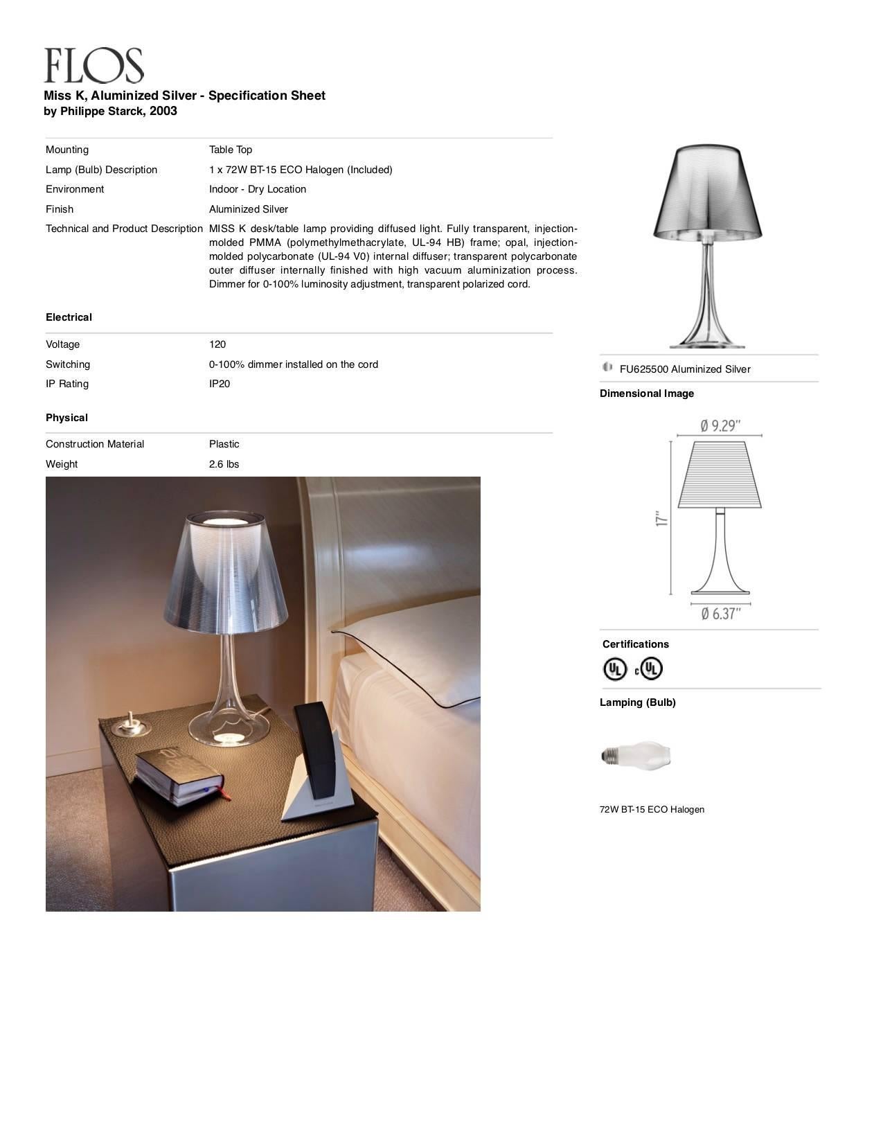 Plastic FLOS Miss K Table Lamp in Fumée by Philippe Starck For Sale