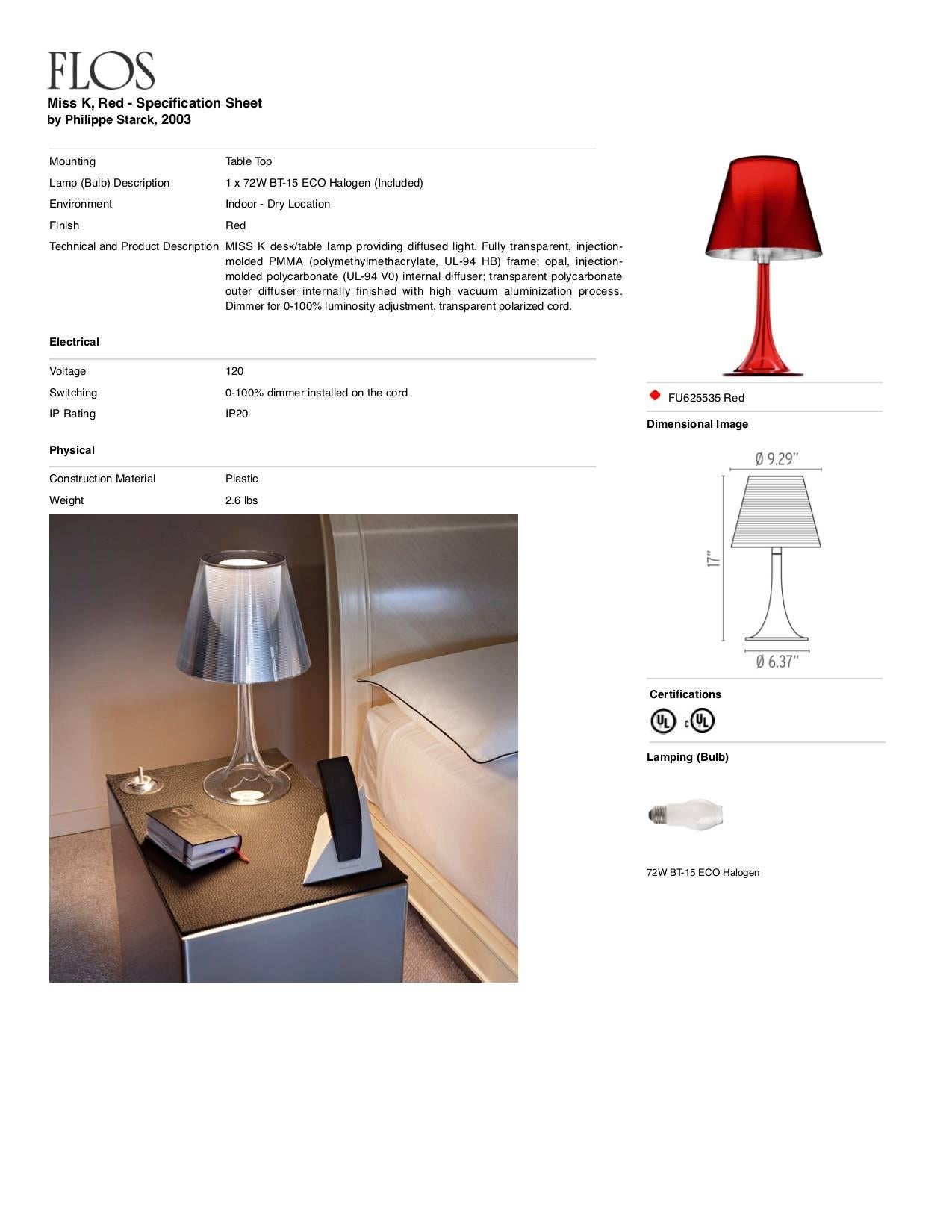 Italian FLOS Miss K Table Lamp in Red by Philippe Starck