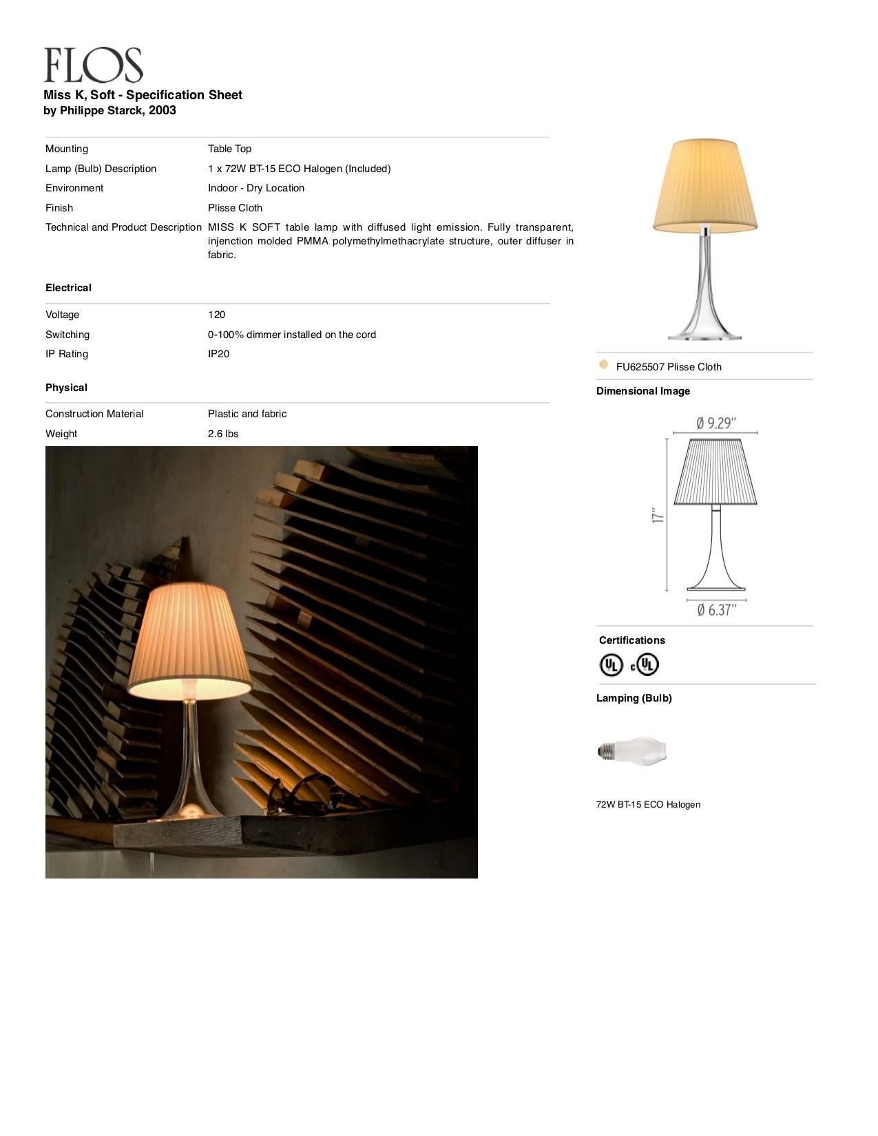 Plastique FLOS Miss K Transparent Table Lamp by Philippe Starck en vente