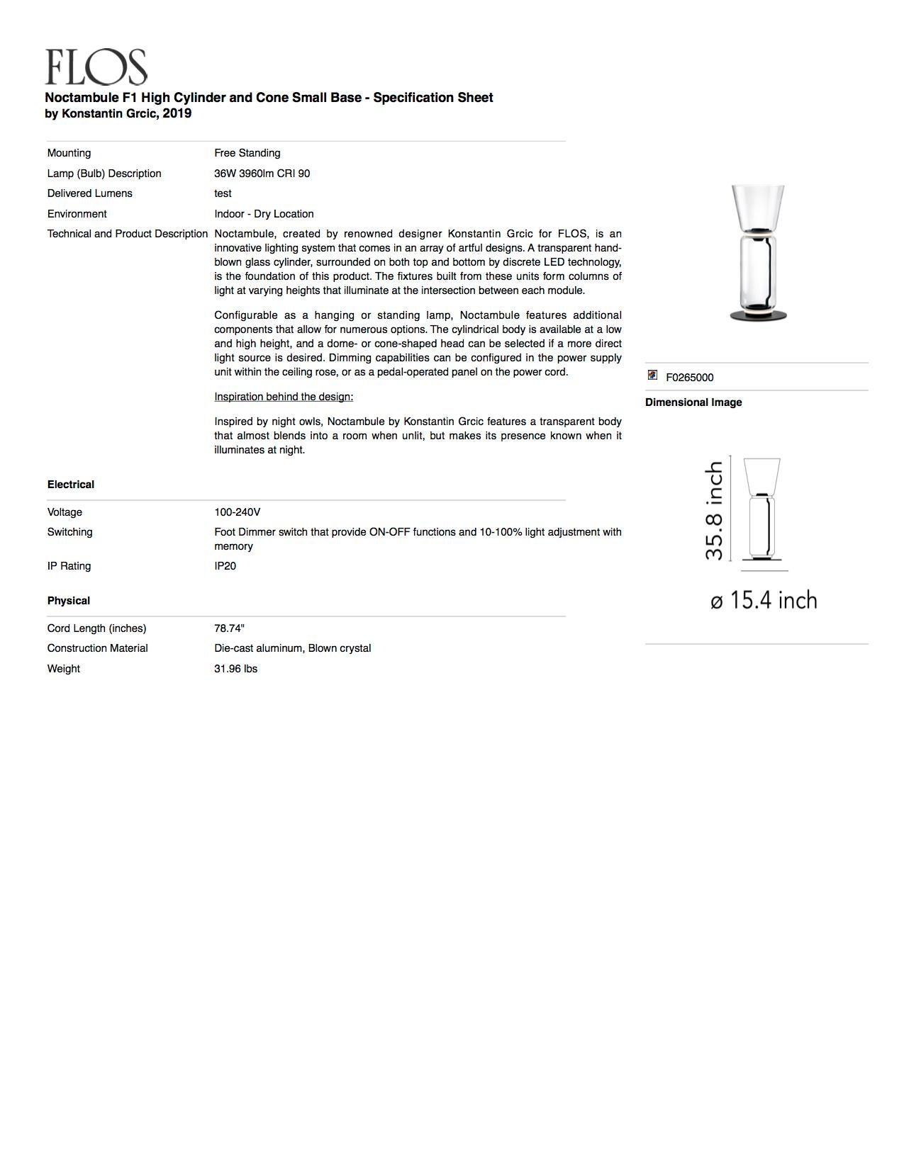 Lampadaire Flos Noctambule avec cylindre, cône et base de Konstantin Grcic en vente 1