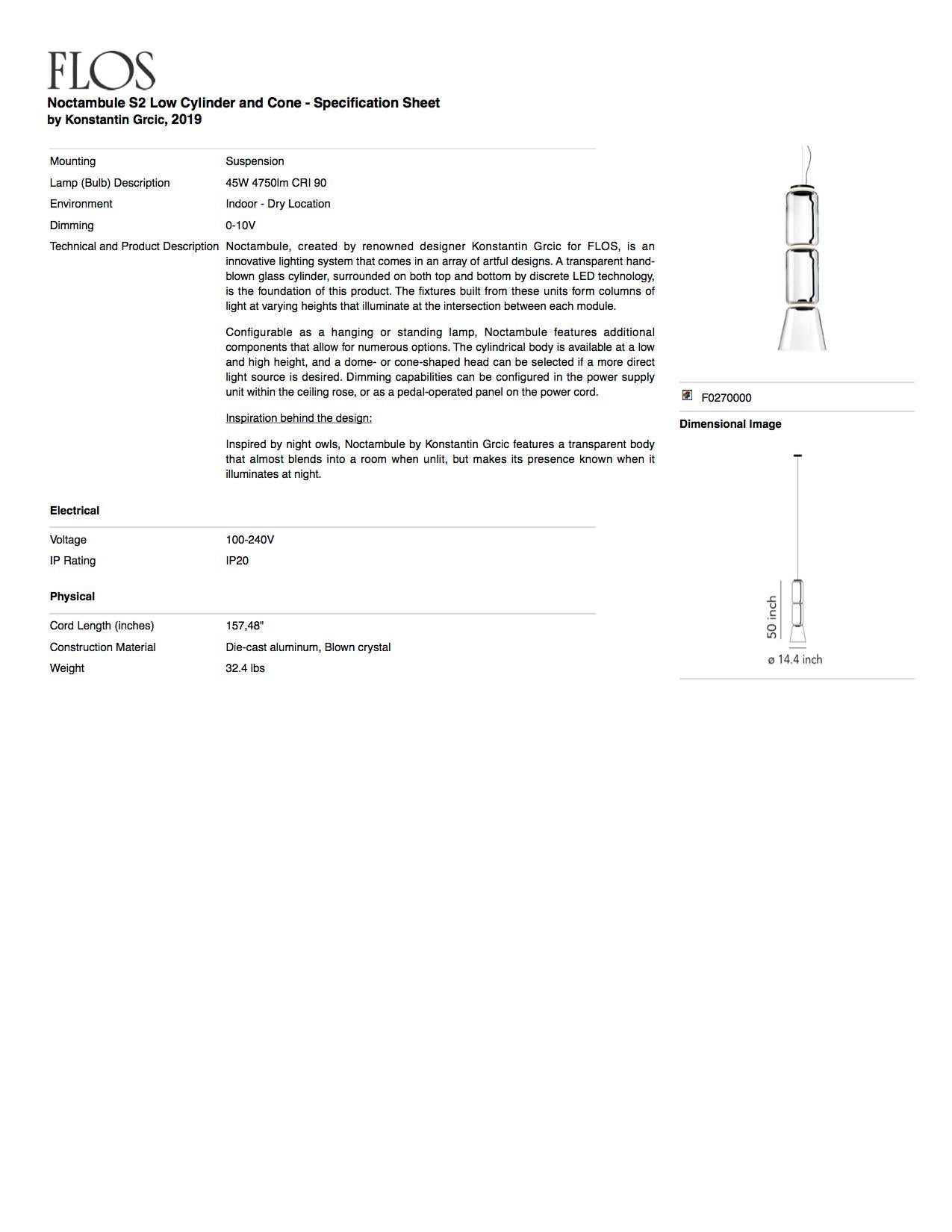 Flos Noctambule - Lampada a sospensione con 2 cilindri e cono di Konstantin Grcic In condizioni Nuovo in vendita a Brooklyn, NY