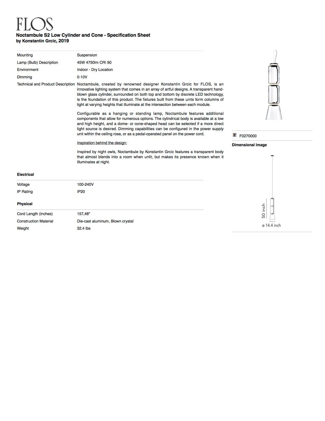 Modern Flos Noctambule Pendant Light with 2 Cylinders and Cone by Konstantin Grcic For Sale