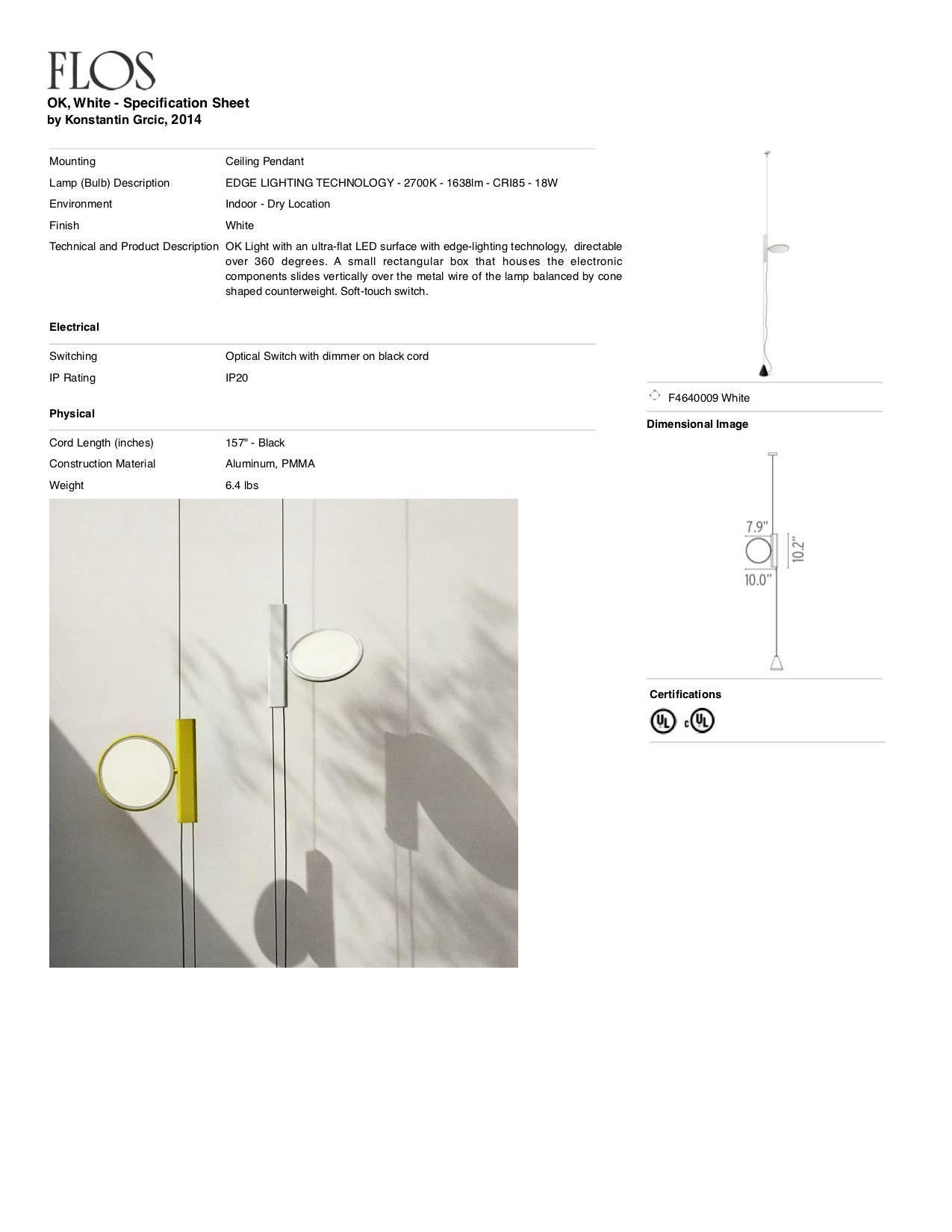 Italian FLOS OK Pendant Light in White by Konstantin Grcic For Sale