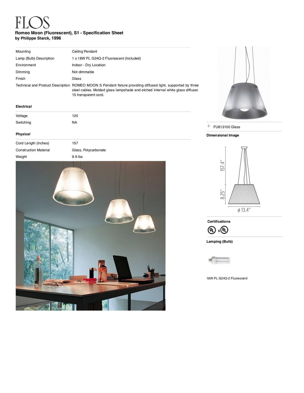 Italiano FLOS Romeo Moon S1 Fluorescent Pendant Light by Philippe Starck in vendita