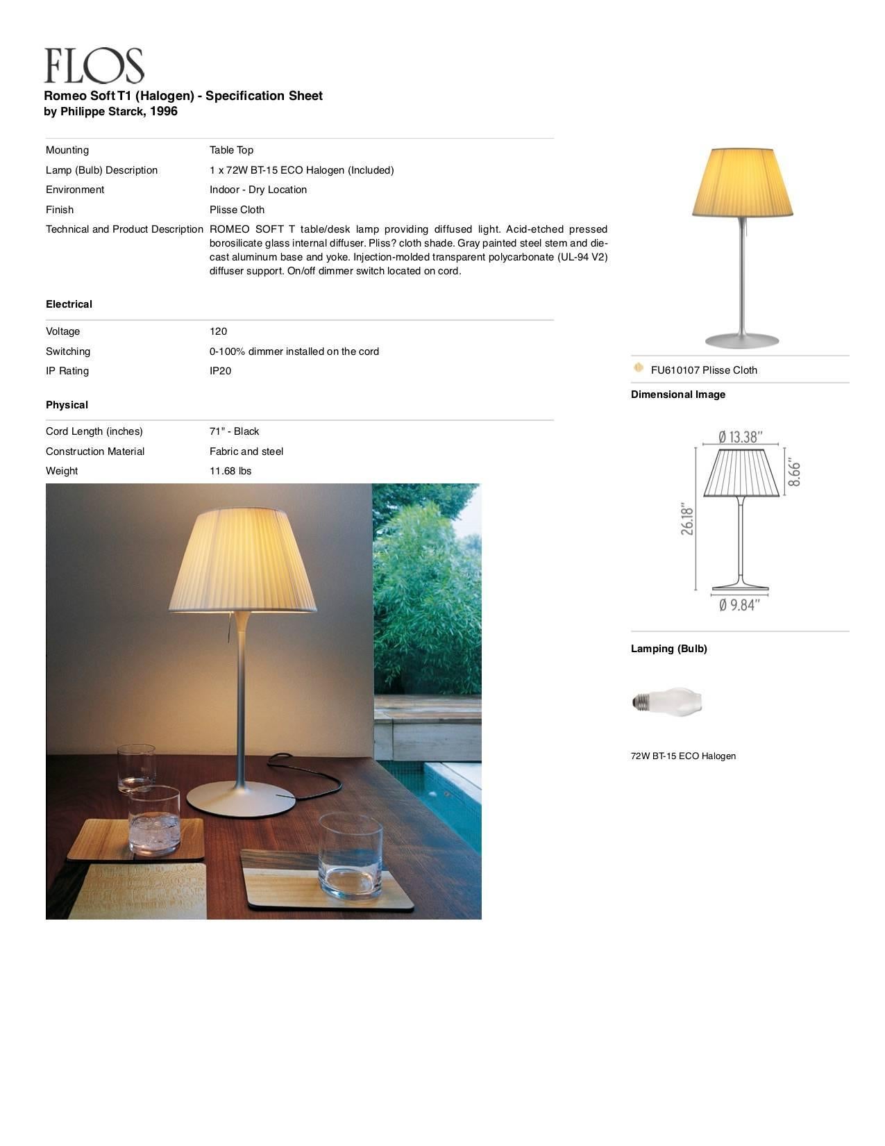 Modern FLOS Romeo Soft T1 Halogen Table Lamp by Philippe Starck For Sale