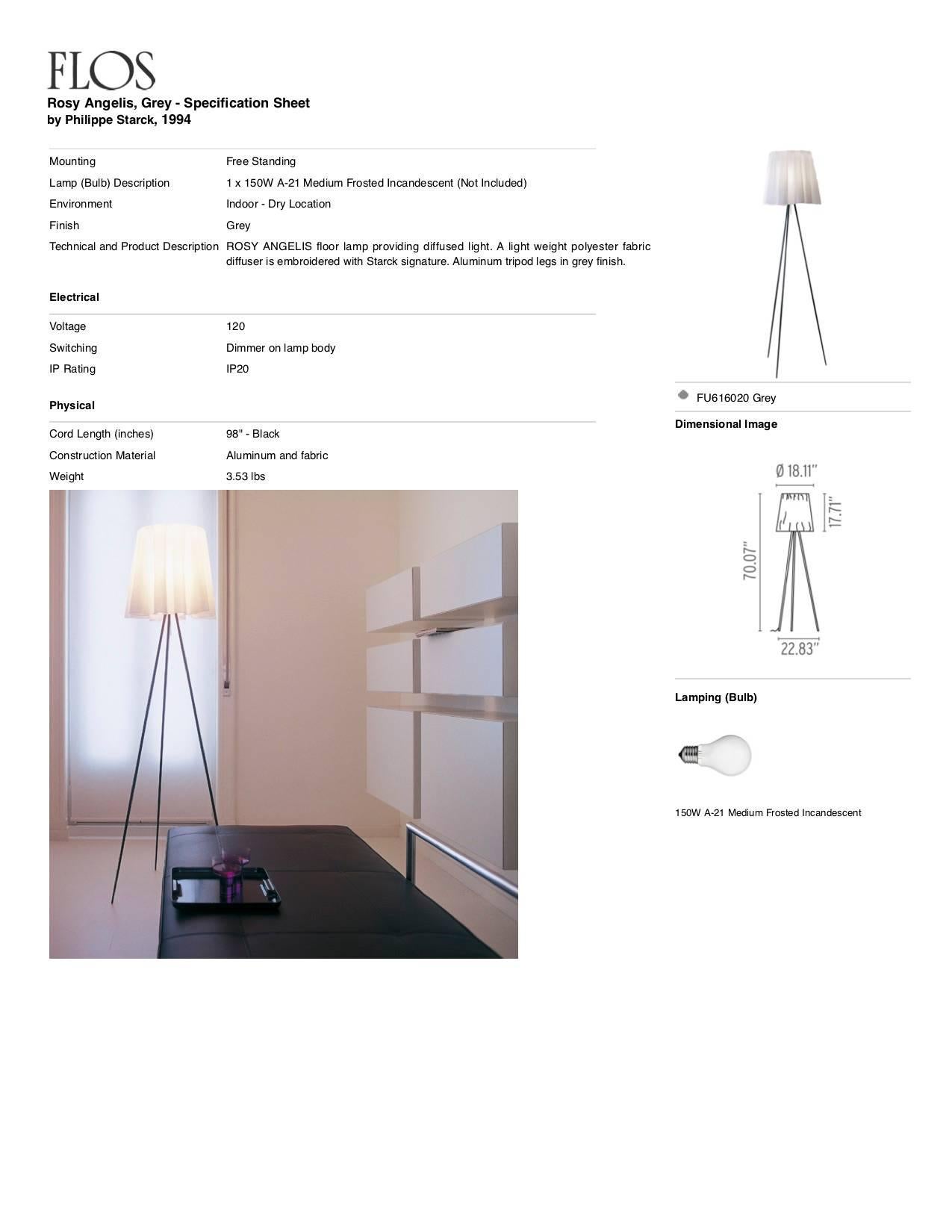 Italian FLOS Rosy Angelis Floor Lamp in Grey by Philippe Starck For Sale