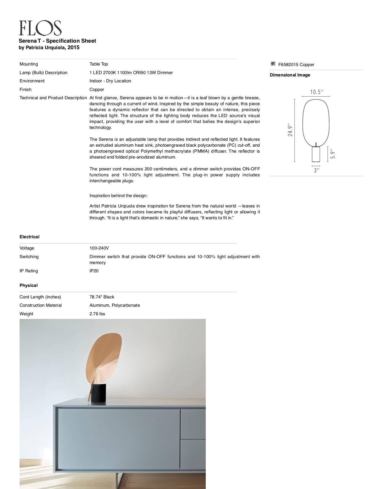 XXIe siècle et contemporain Lampe de table LED Serena en cuivre de Patricia Urquiola en vente