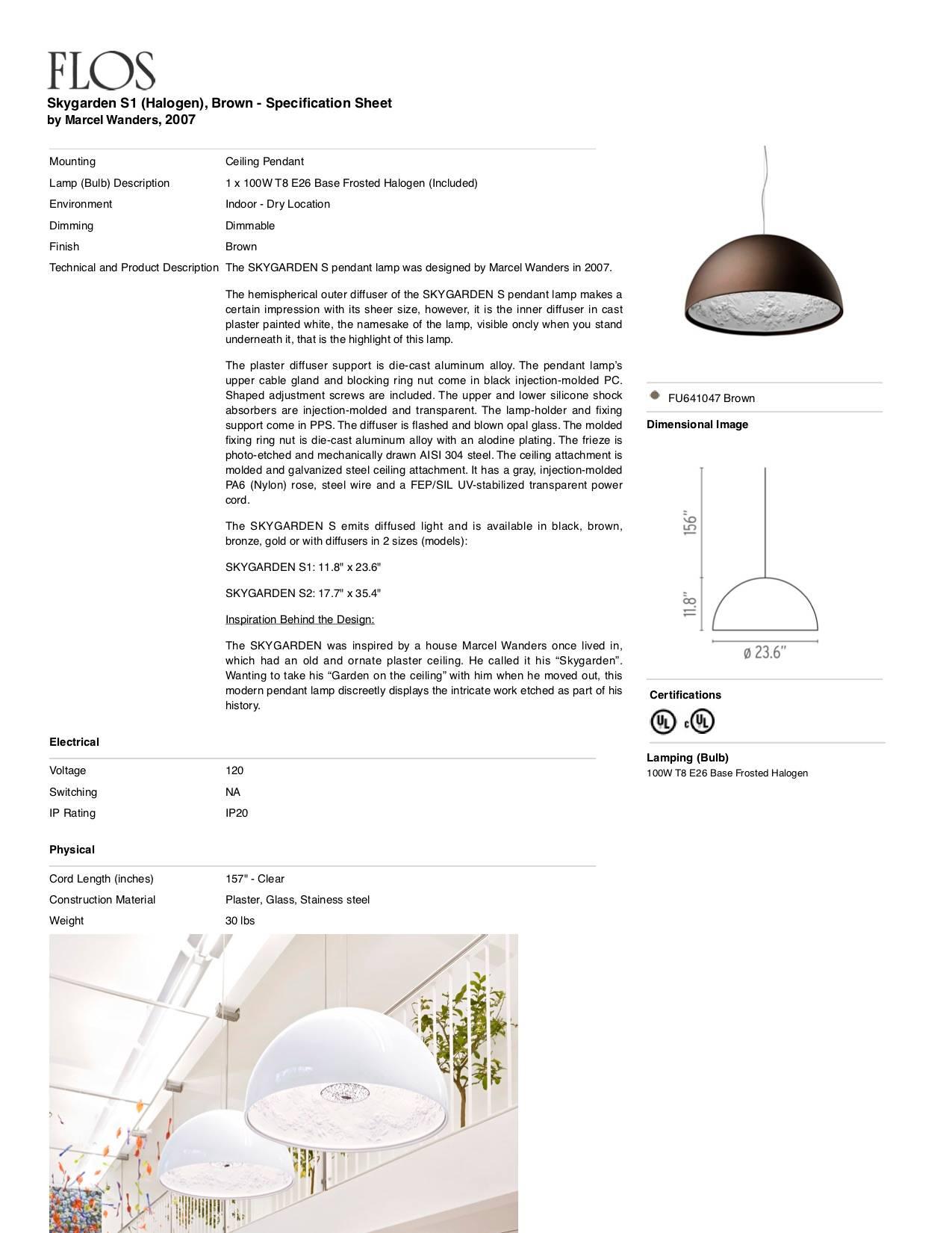 Modern FLOS Skygarden S1 Halogen Pendant Light in Brown by Marcel Wanders For Sale