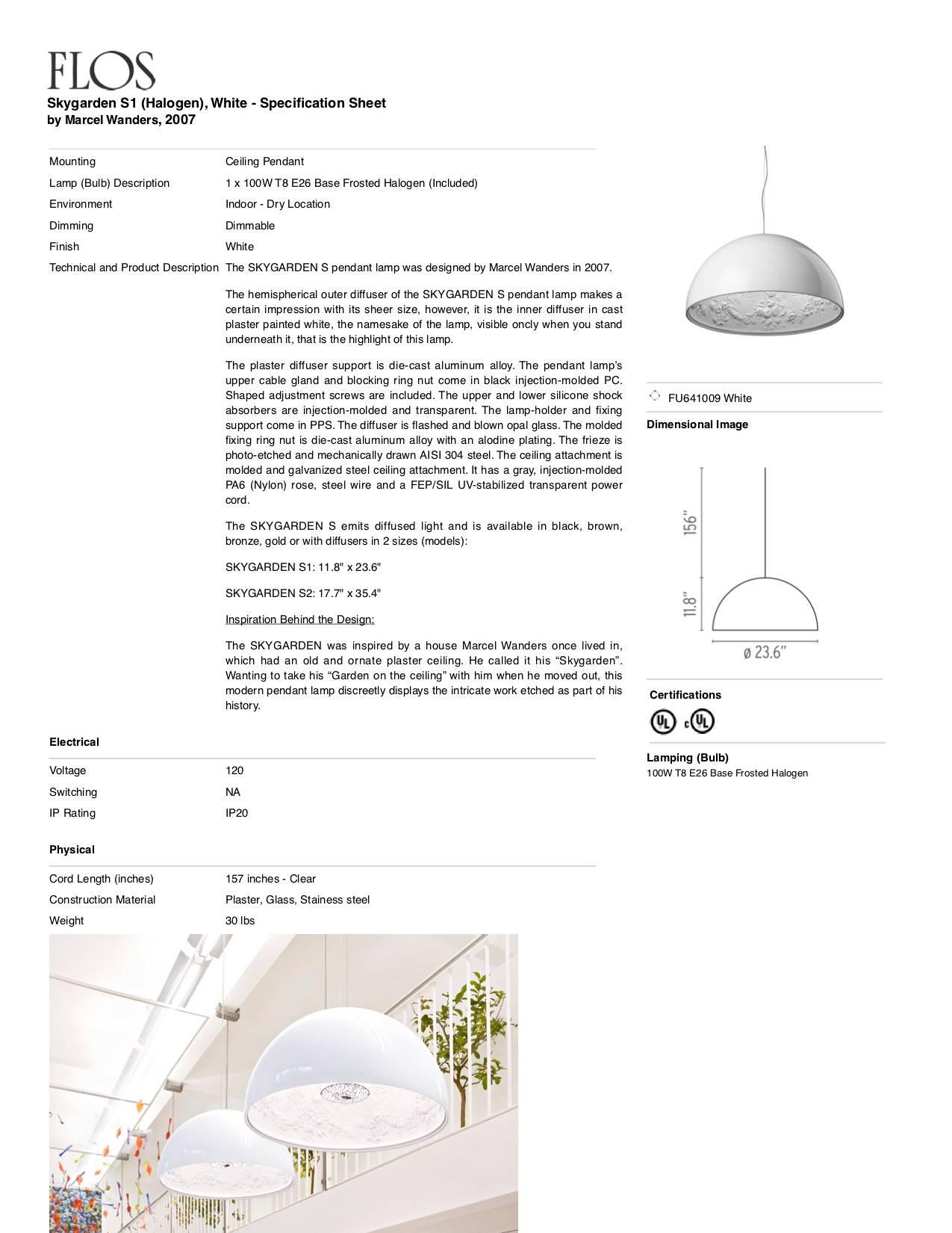Contemporary FLOS Skygarden S1 Halogen Pendant Light in White by Marcel Wanders For Sale