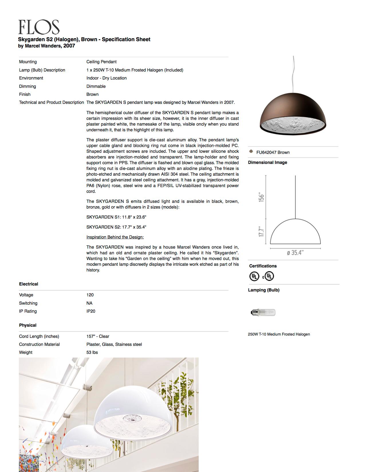 Italiano Flos Skygarden S2 - Lampada a sospensione alogena in marrone di Marcel Wanders in vendita