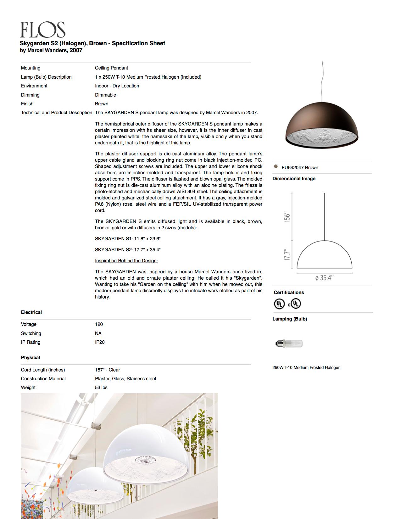 Flos Skygarden S2 Halogen-Pendelleuchte in Braun von Marcel Wanders (Italienisch) im Angebot