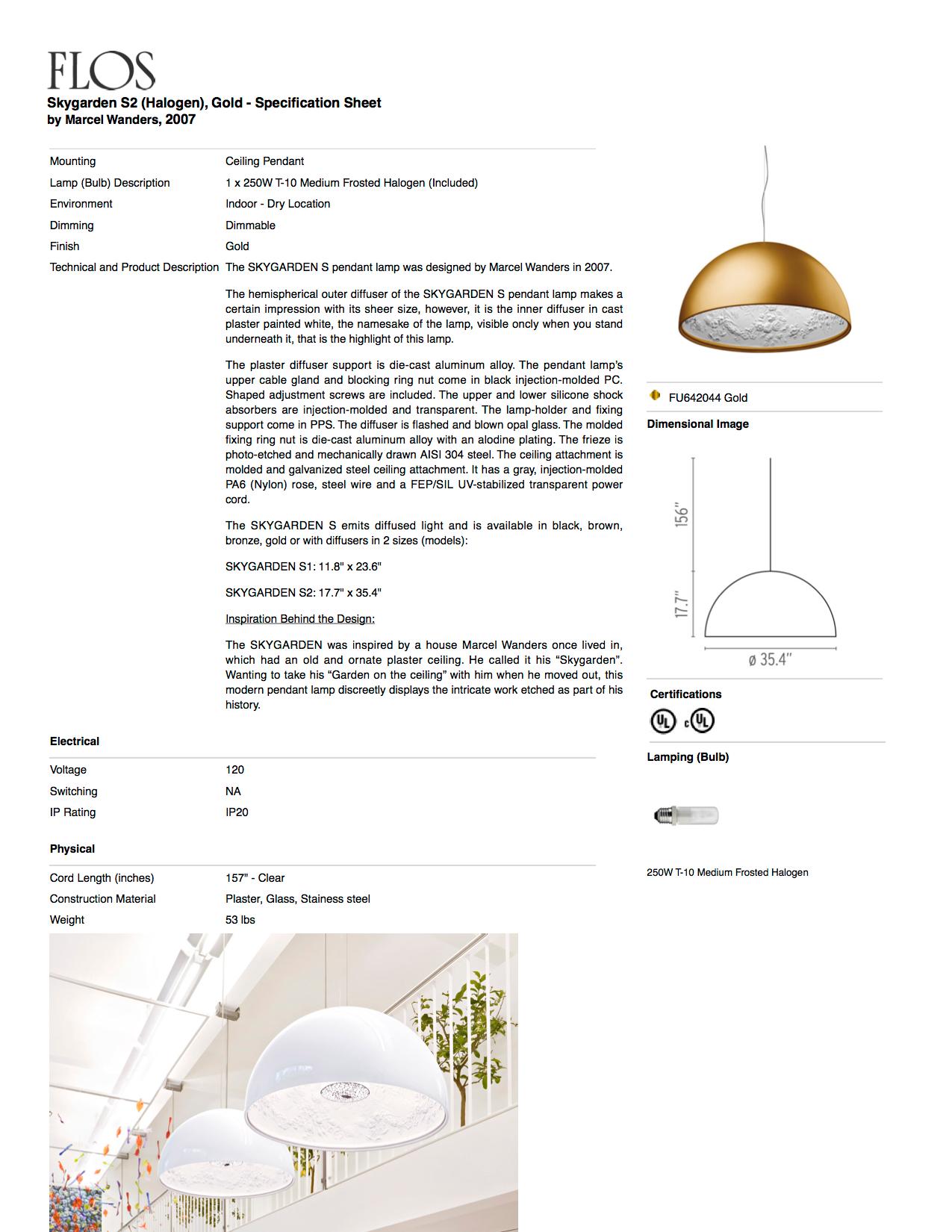 Flos Skygarden S2 Halogen-Hängelampe in Gold von Marcel Wanders (Italienisch) im Angebot